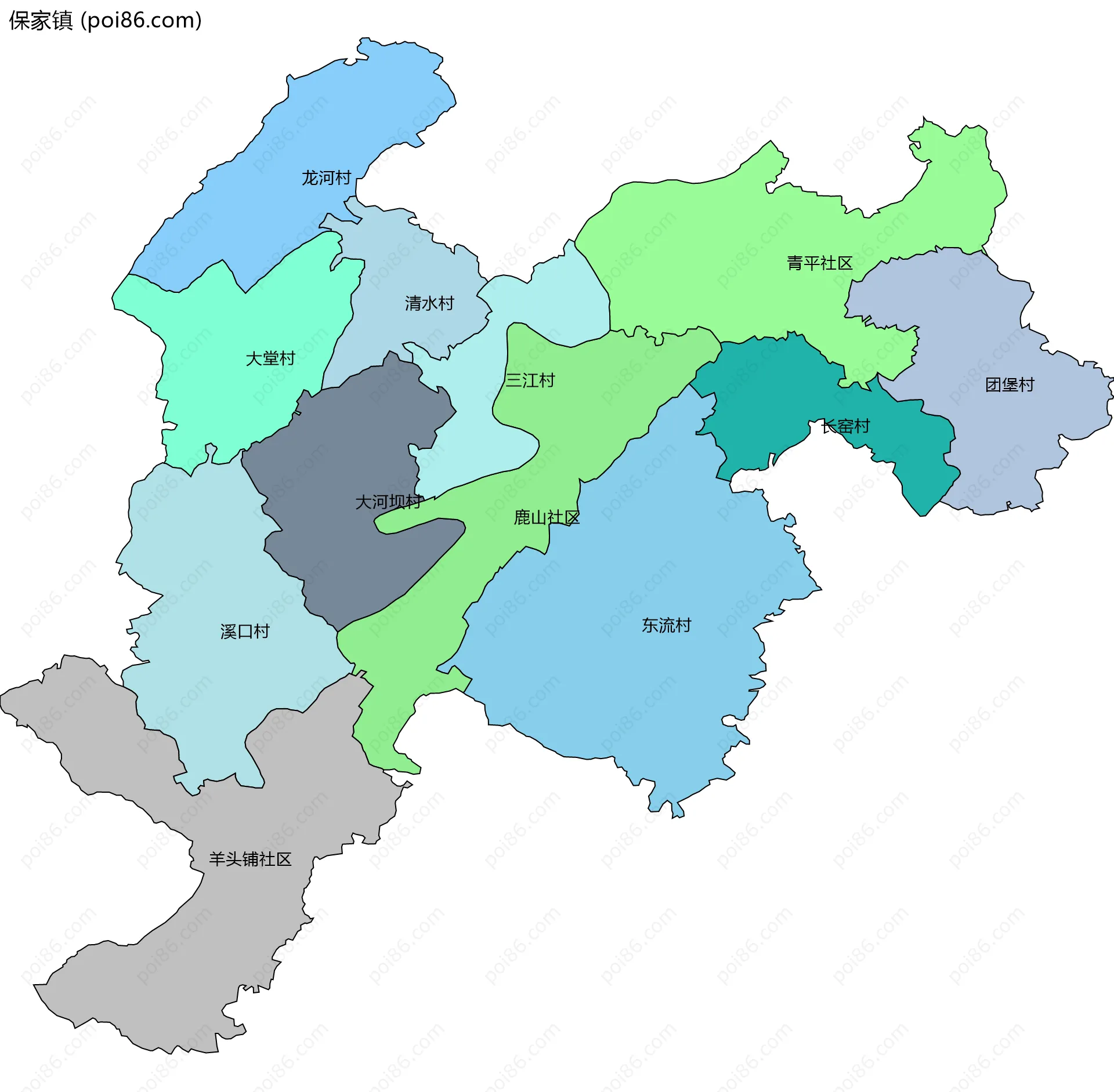 保家镇边界地图(五级行政区划)
