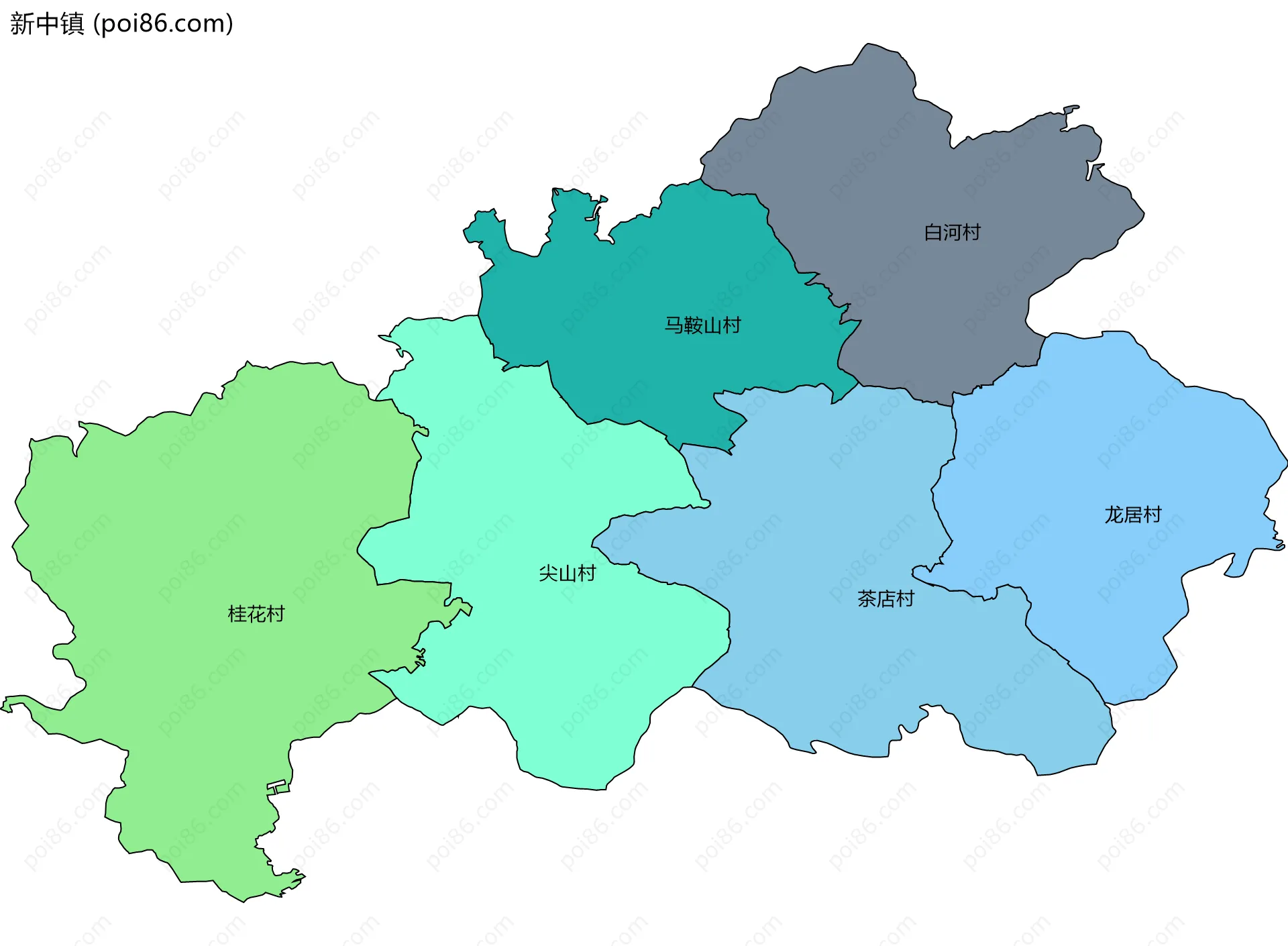 新中镇边界地图(五级行政区划)