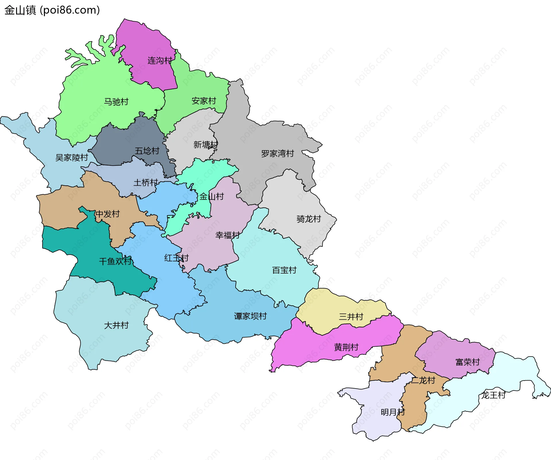 金山镇边界地图(五级行政区划)