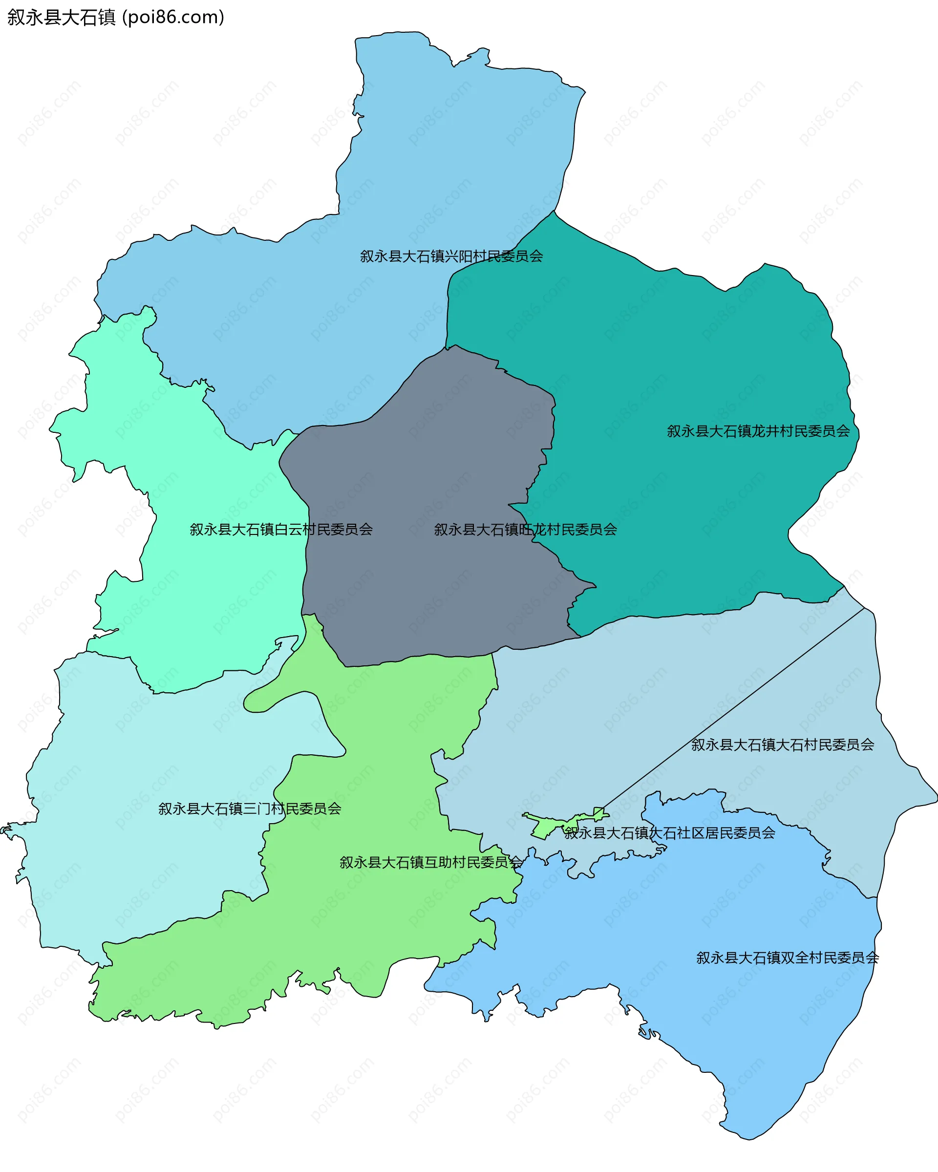 叙永县大石镇边界地图(五级行政区划)