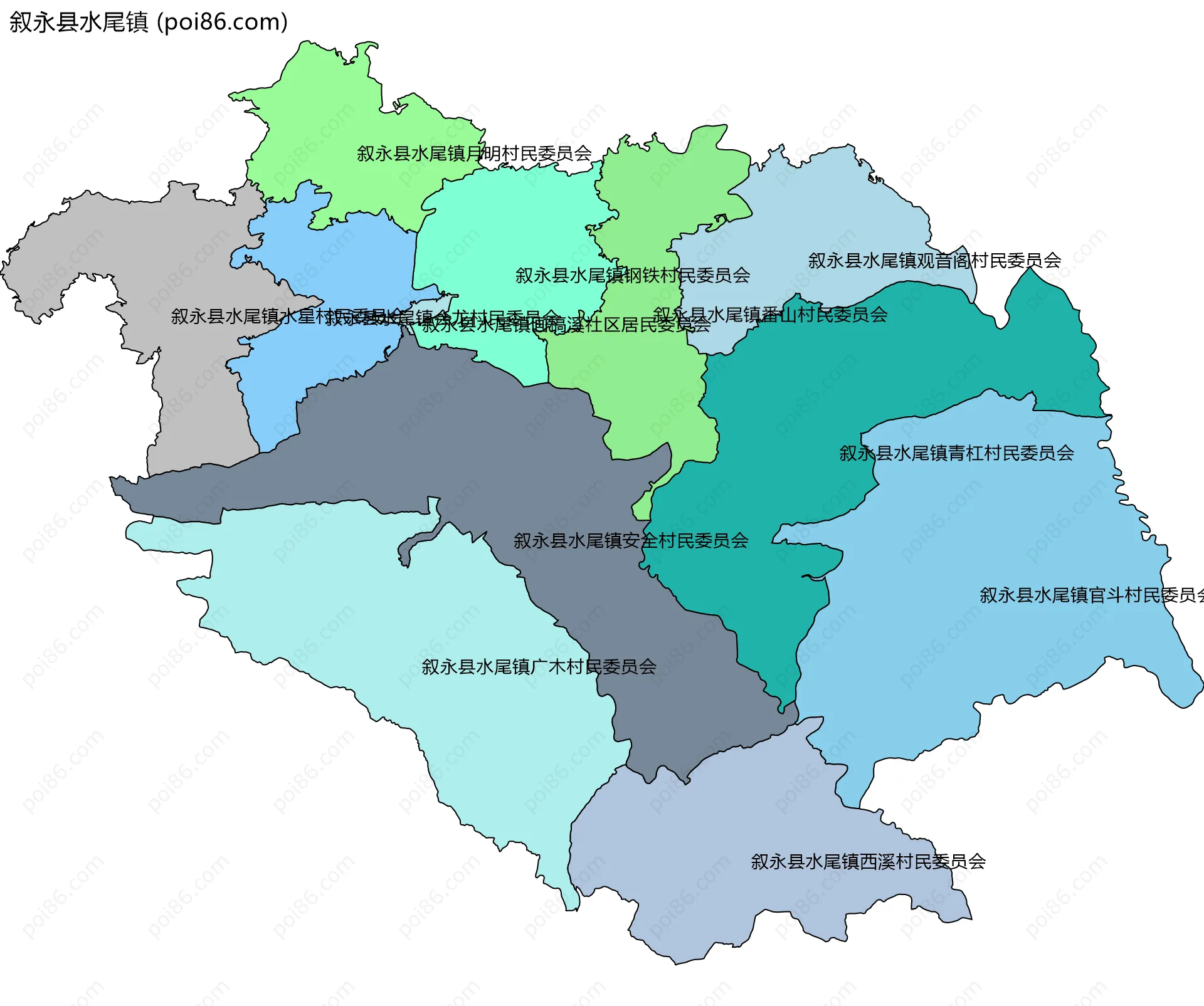 叙永县水尾镇边界地图(五级行政区划)