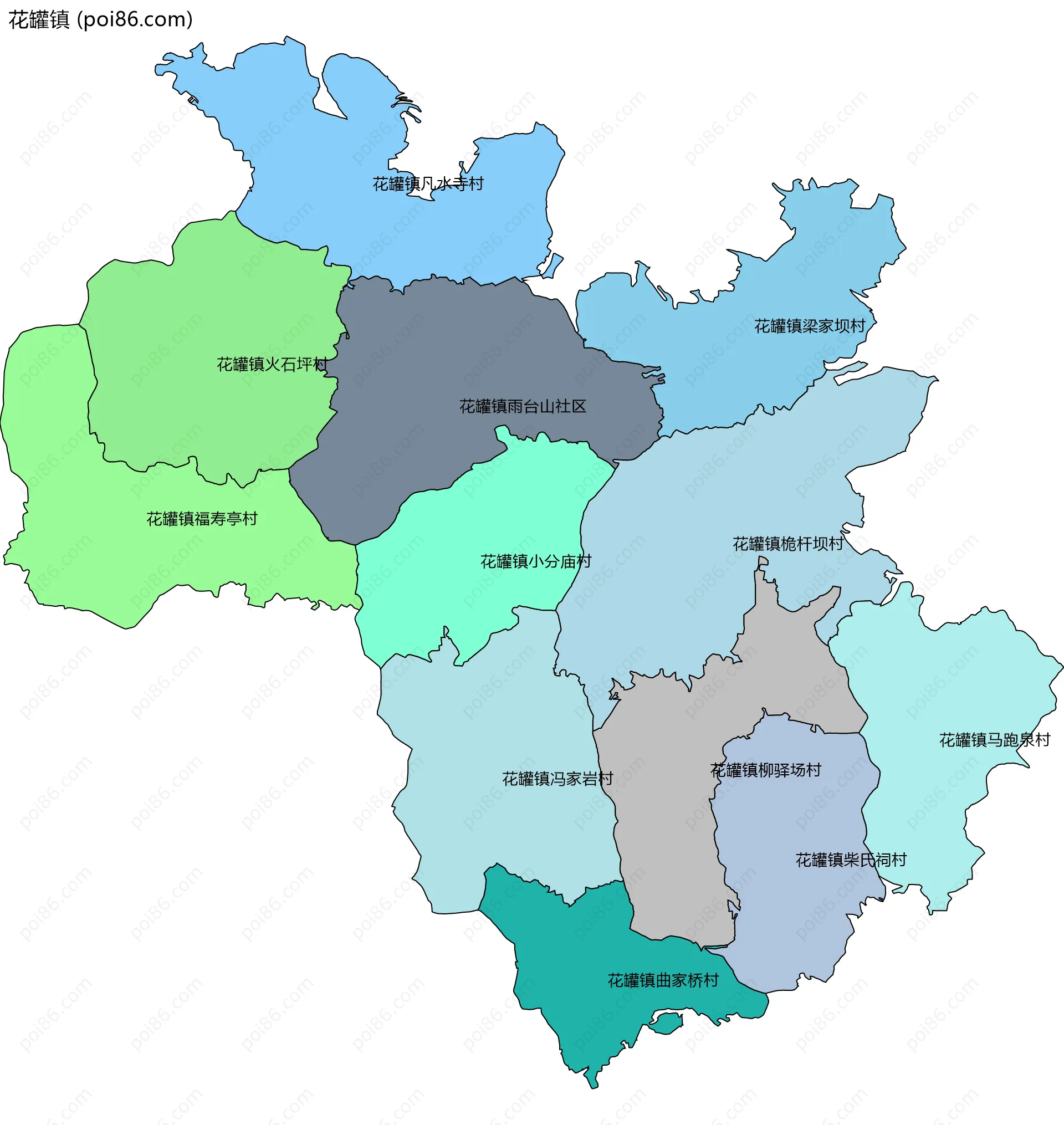 花罐镇边界地图(五级行政区划)