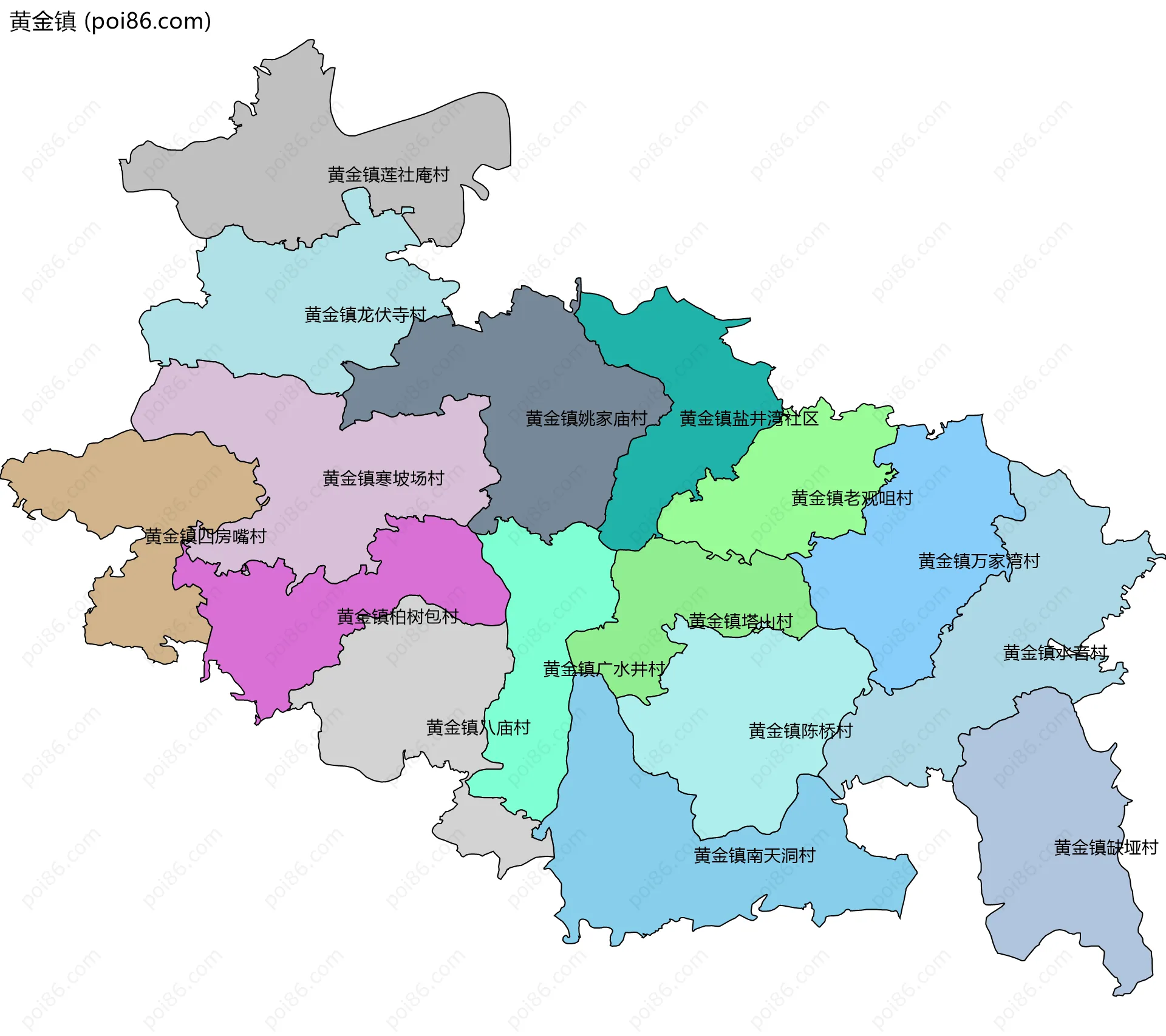 黄金镇边界地图(五级行政区划)