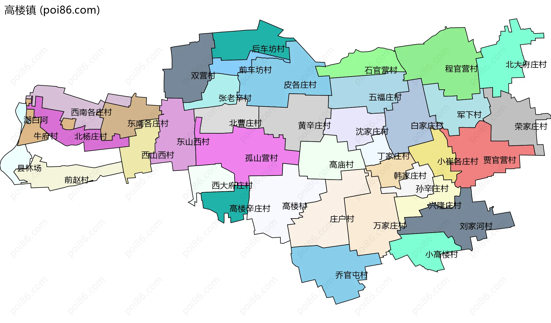 高楼镇边界地图(五级行政区划)