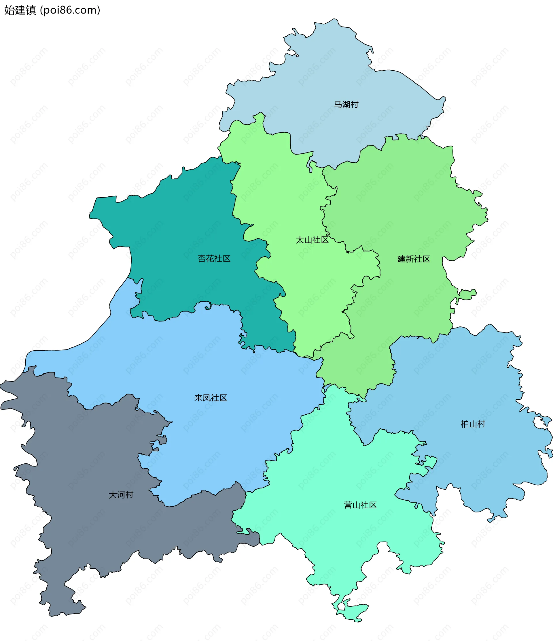 始建镇边界地图(五级行政区划)