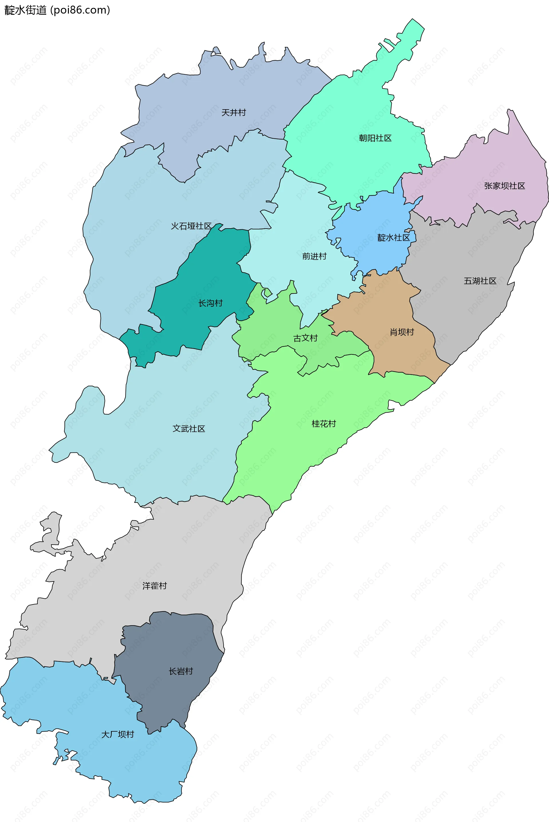 靛水街道边界地图(五级行政区划)