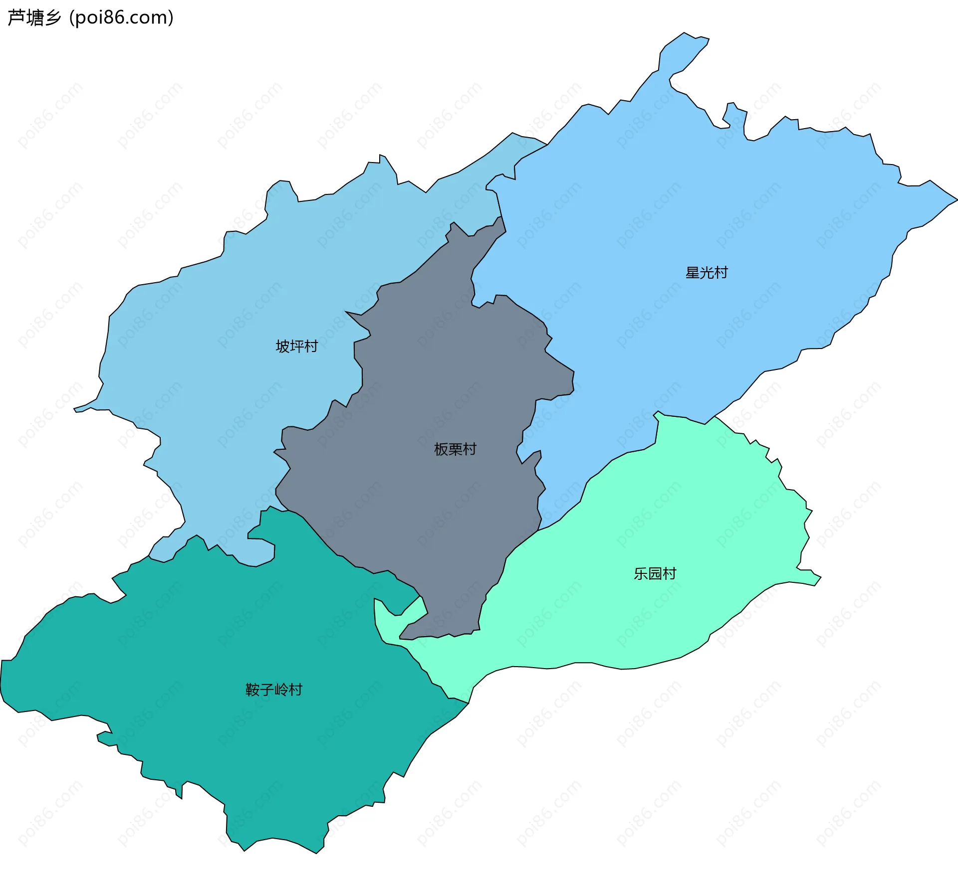 芦塘乡边界地图(五级行政区划)
