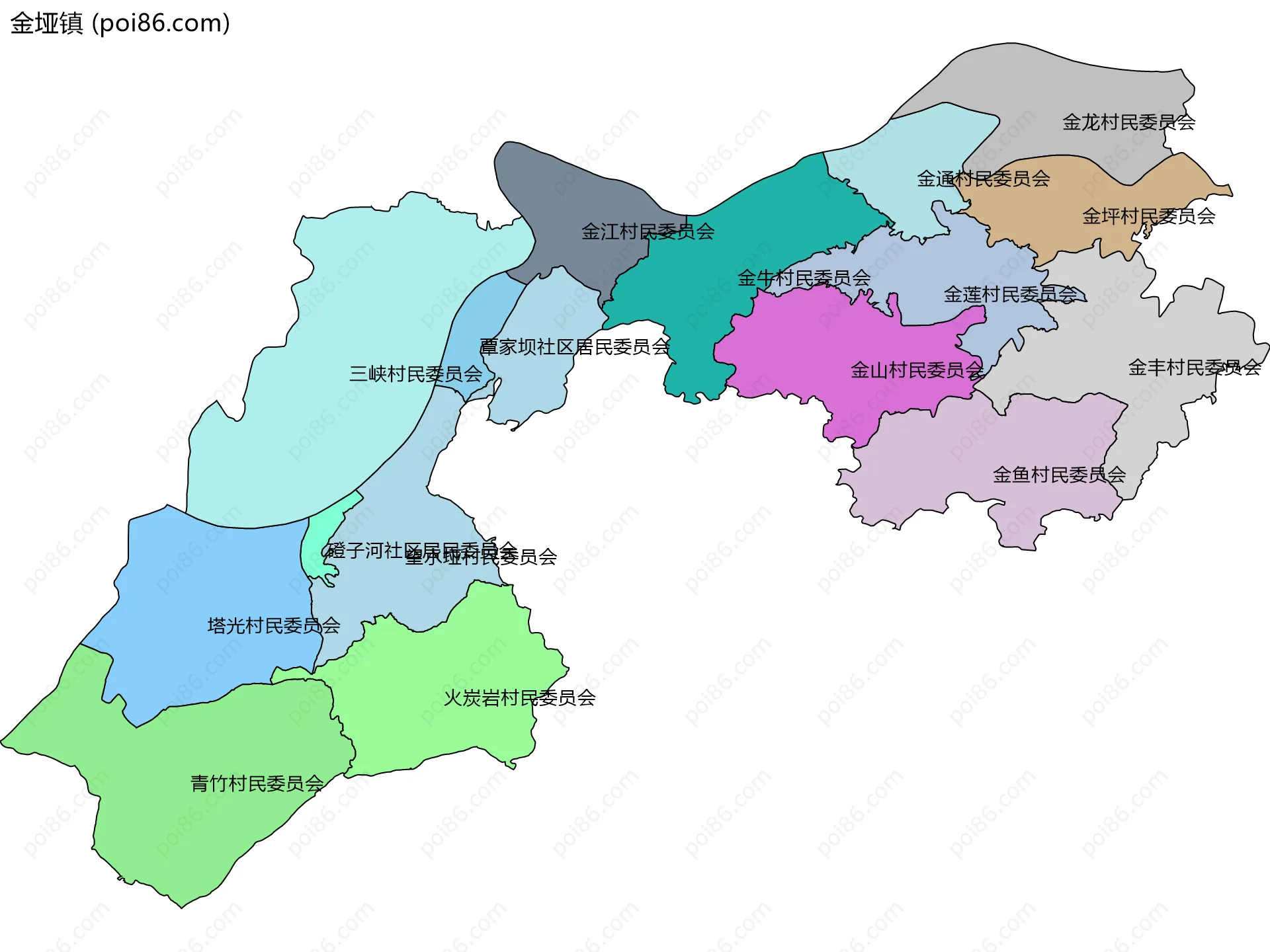 金垭镇边界地图(五级行政区划)