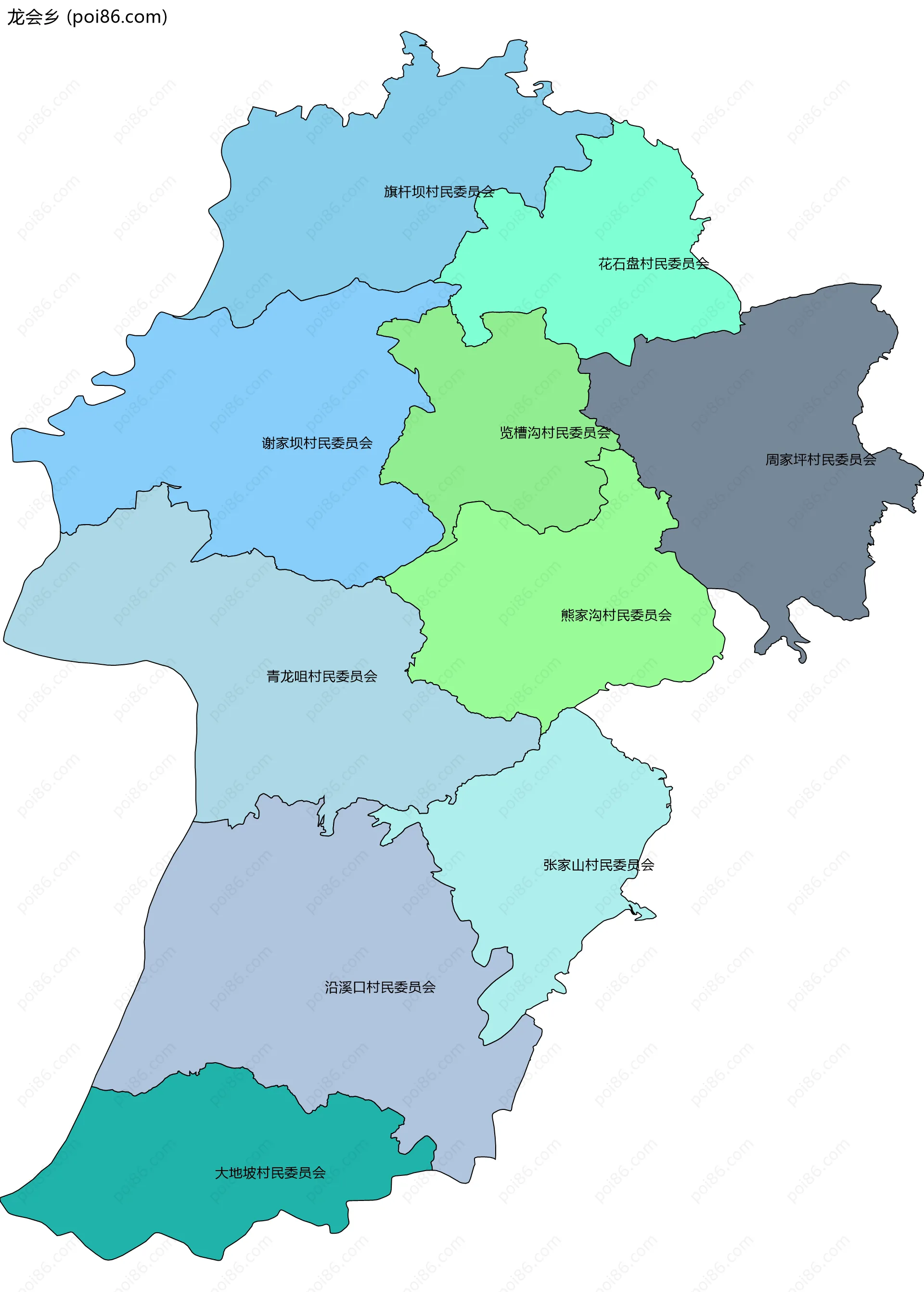 龙会乡边界地图(五级行政区划)