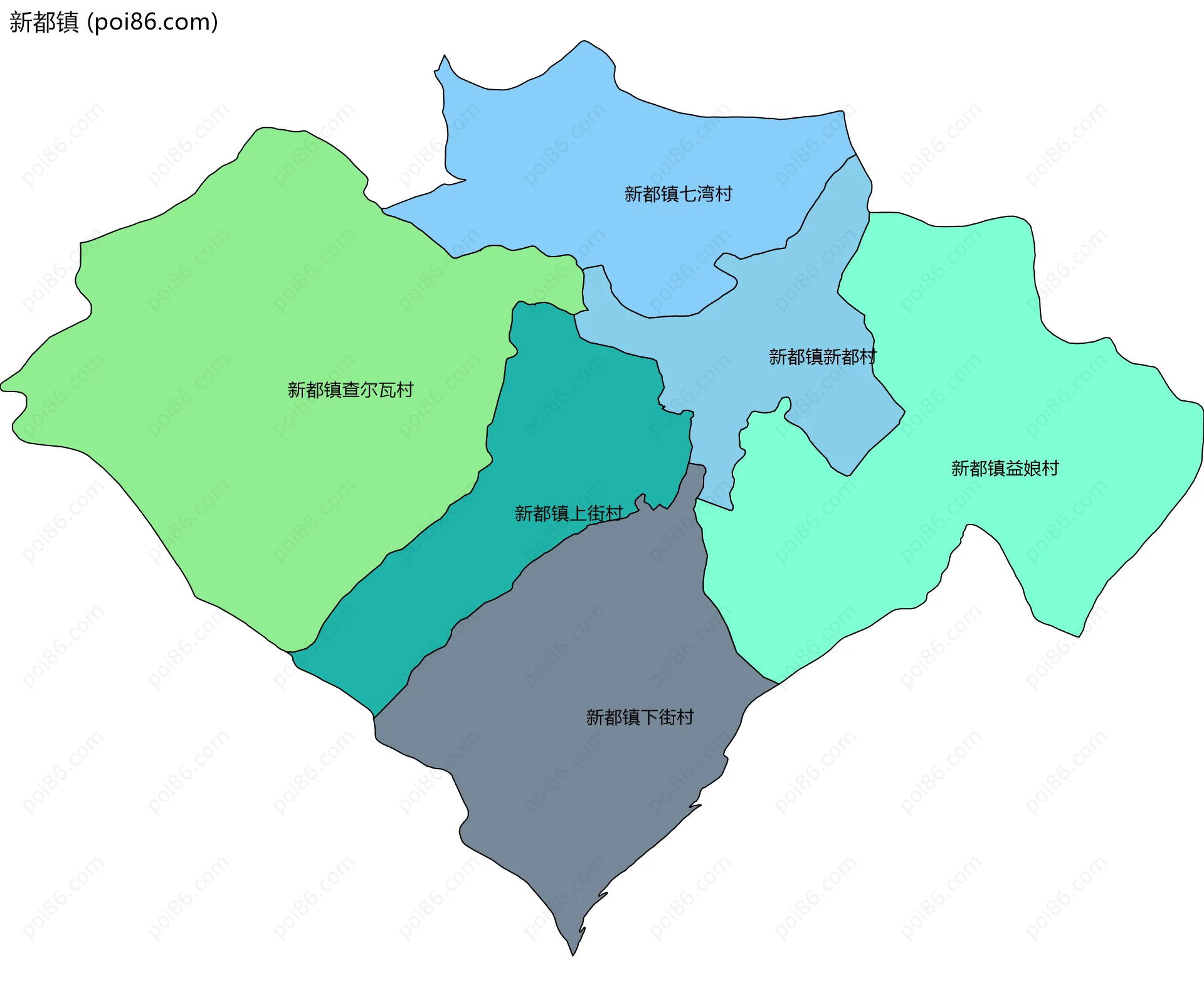 新都镇边界地图(五级行政区划)