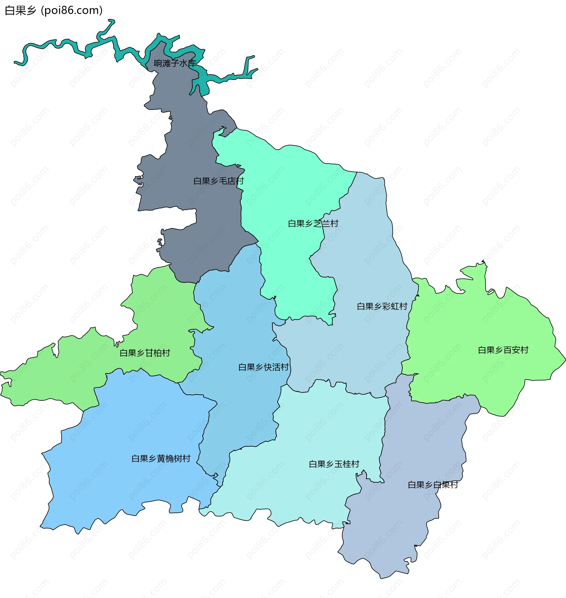 白果乡边界地图(五级行政区划)