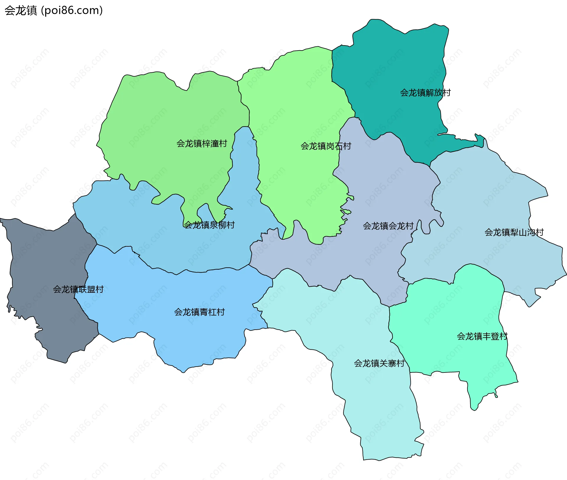 会龙镇边界地图(五级行政区划)