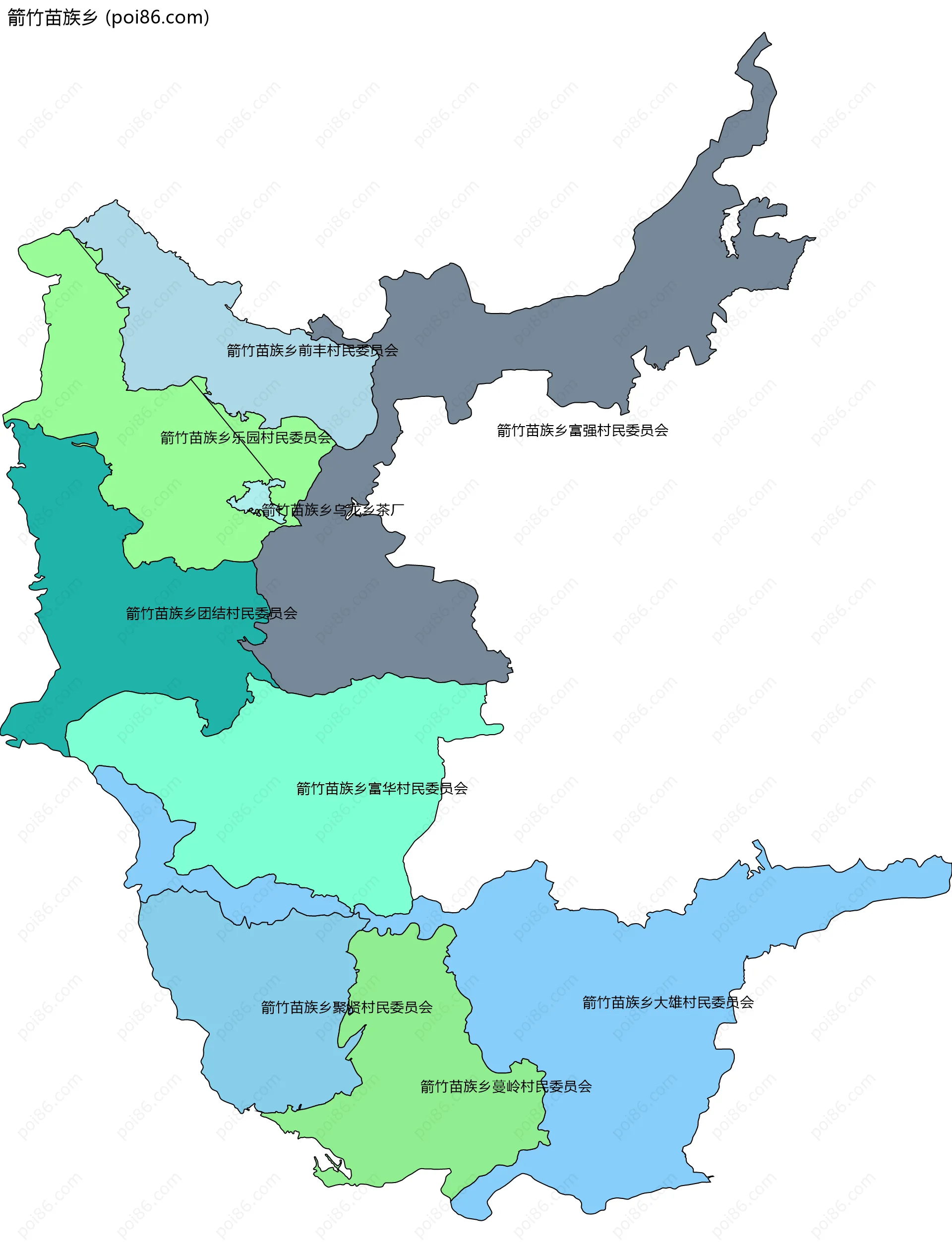 箭竹苗族乡边界地图(五级行政区划)