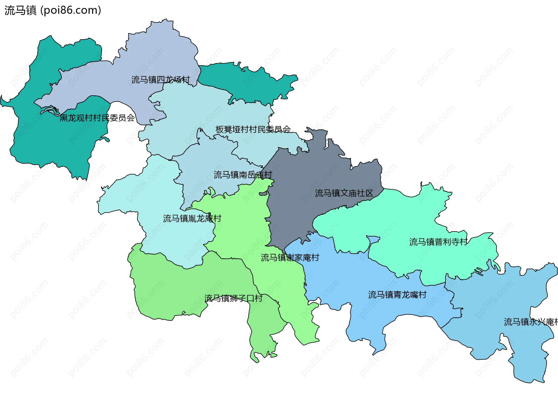 流马镇边界地图(五级行政区划)