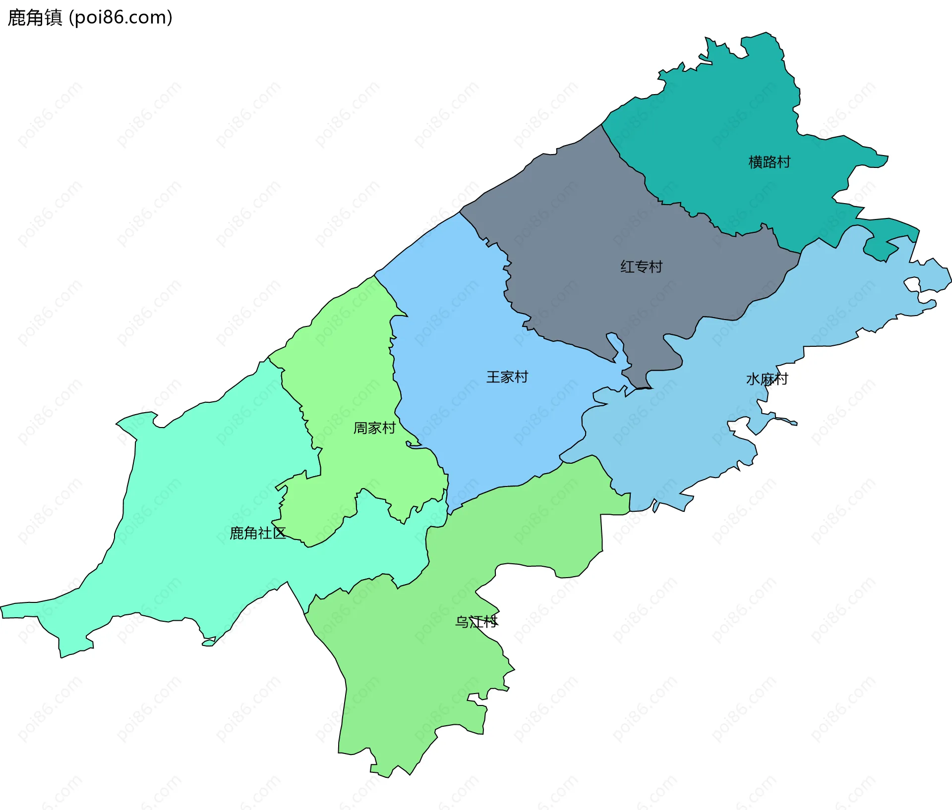 鹿角镇边界地图(五级行政区划)
