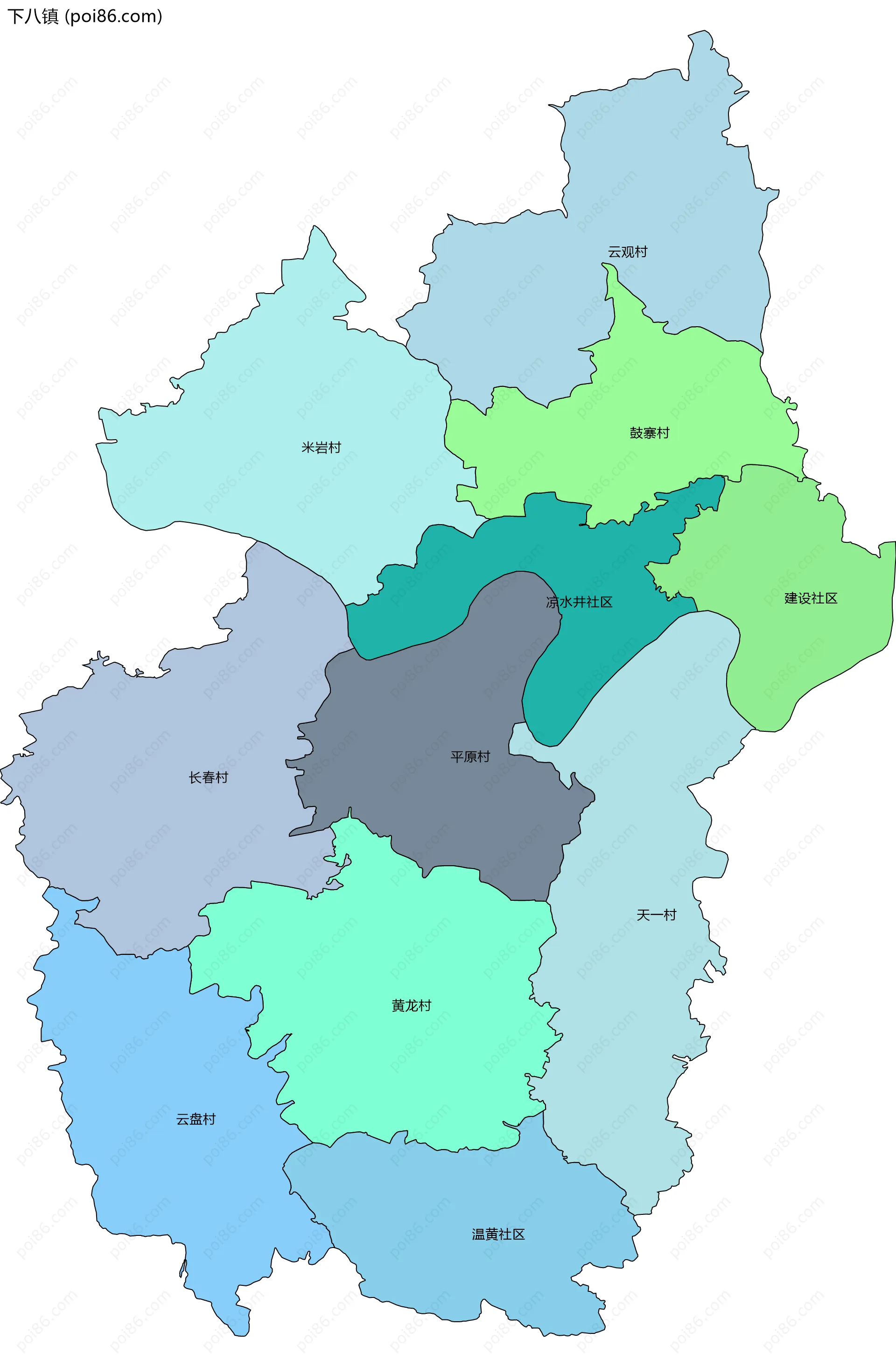 下八镇边界地图(五级行政区划)