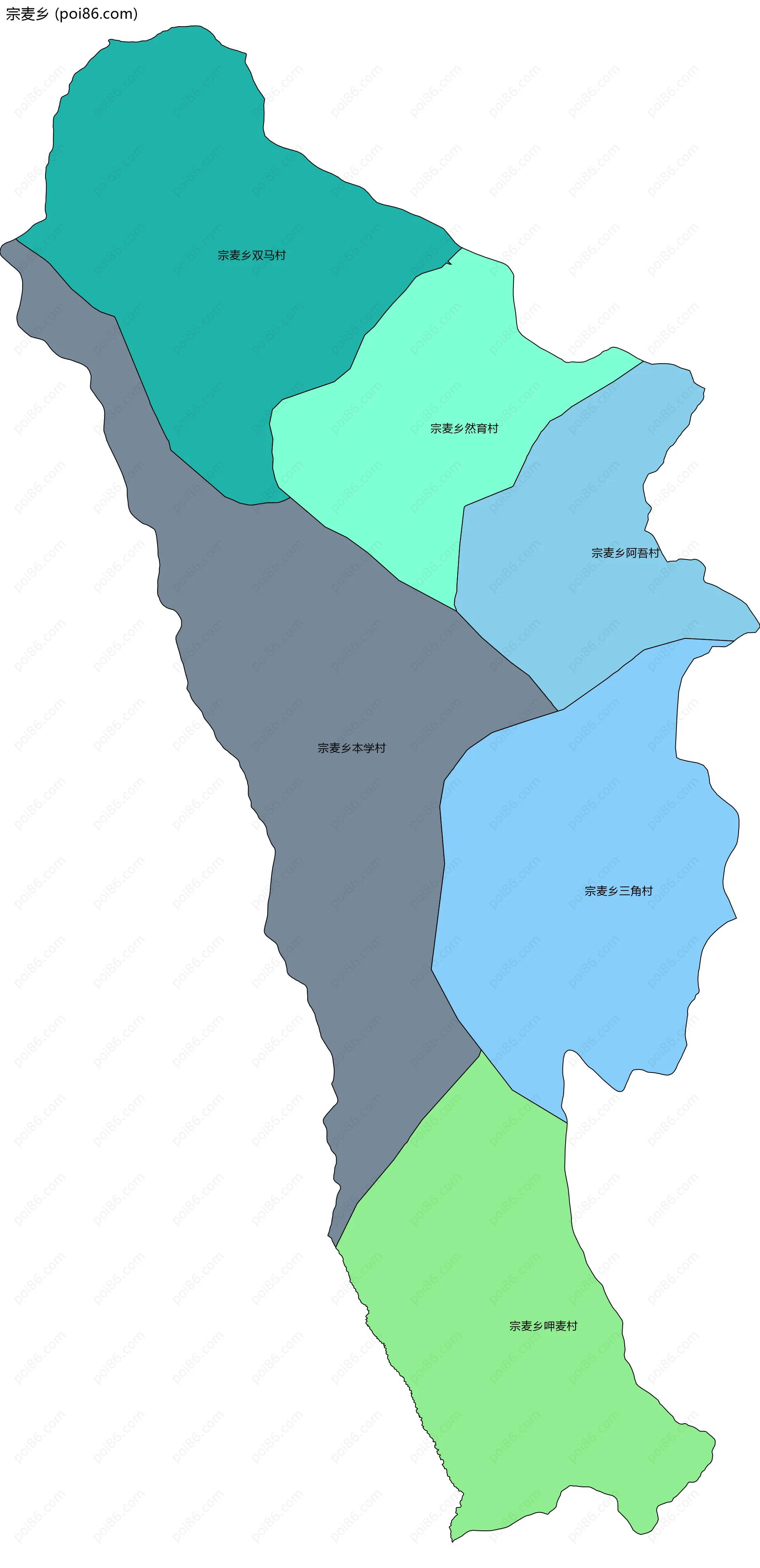 宗麦乡边界地图(五级行政区划)