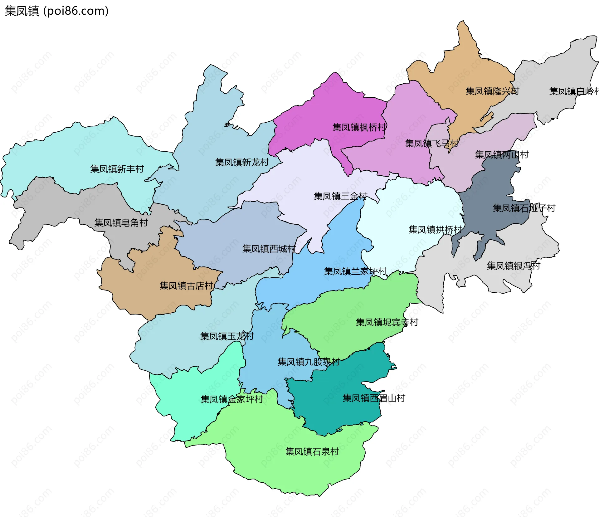 集凤镇边界地图(五级行政区划)