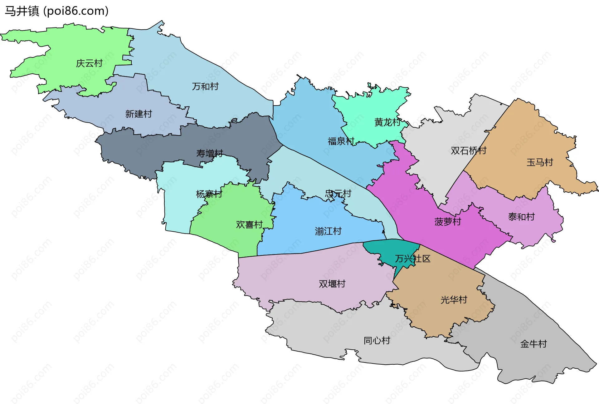 马井镇边界地图(五级行政区划)