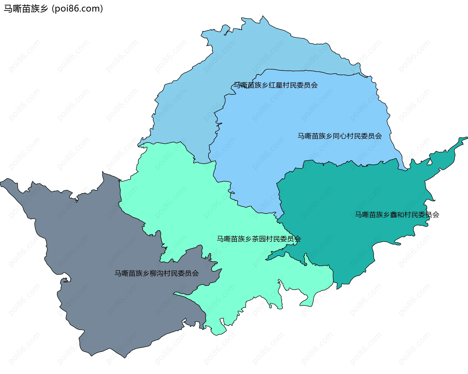 马嘶苗族乡边界地图(五级行政区划)