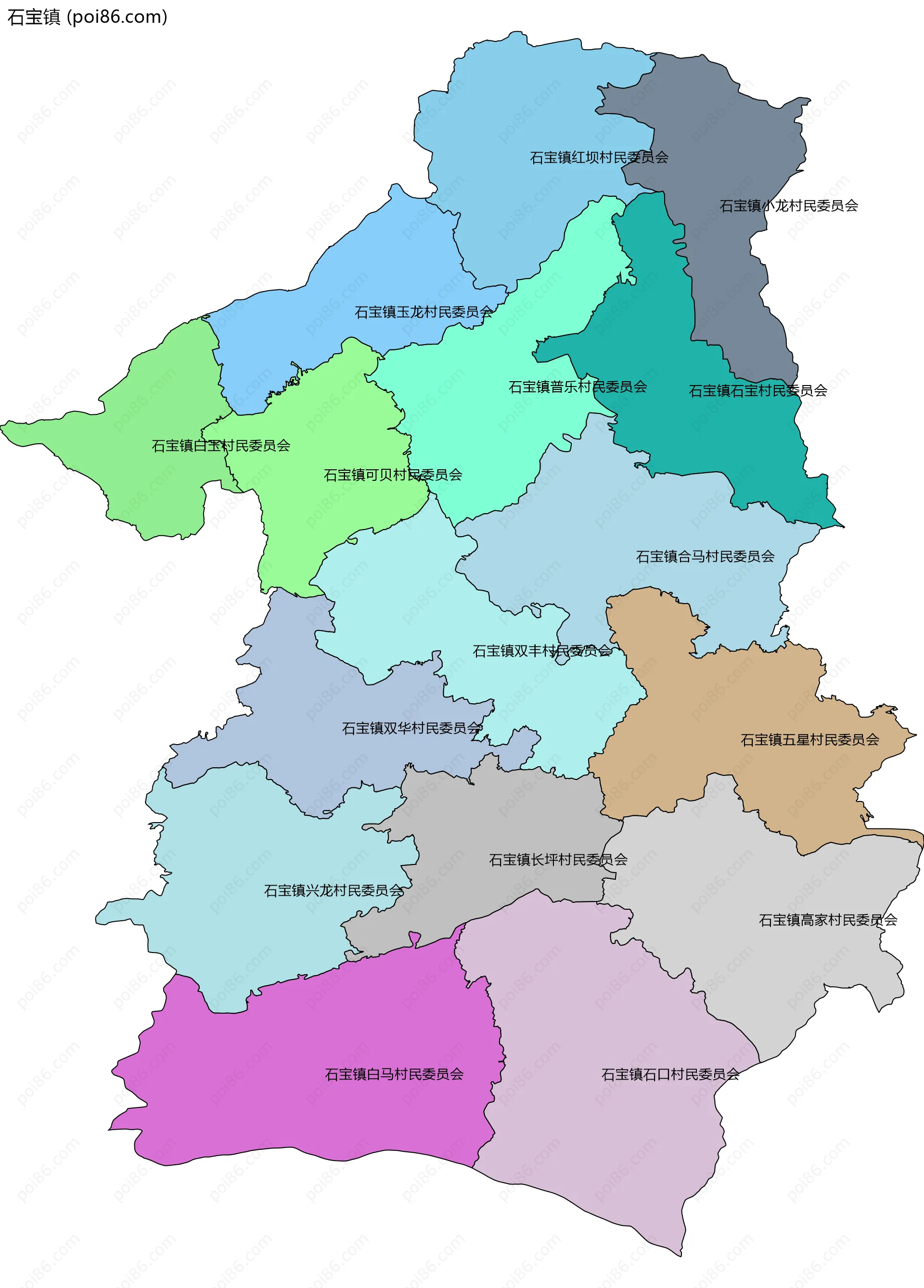 石宝镇边界地图(五级行政区划)