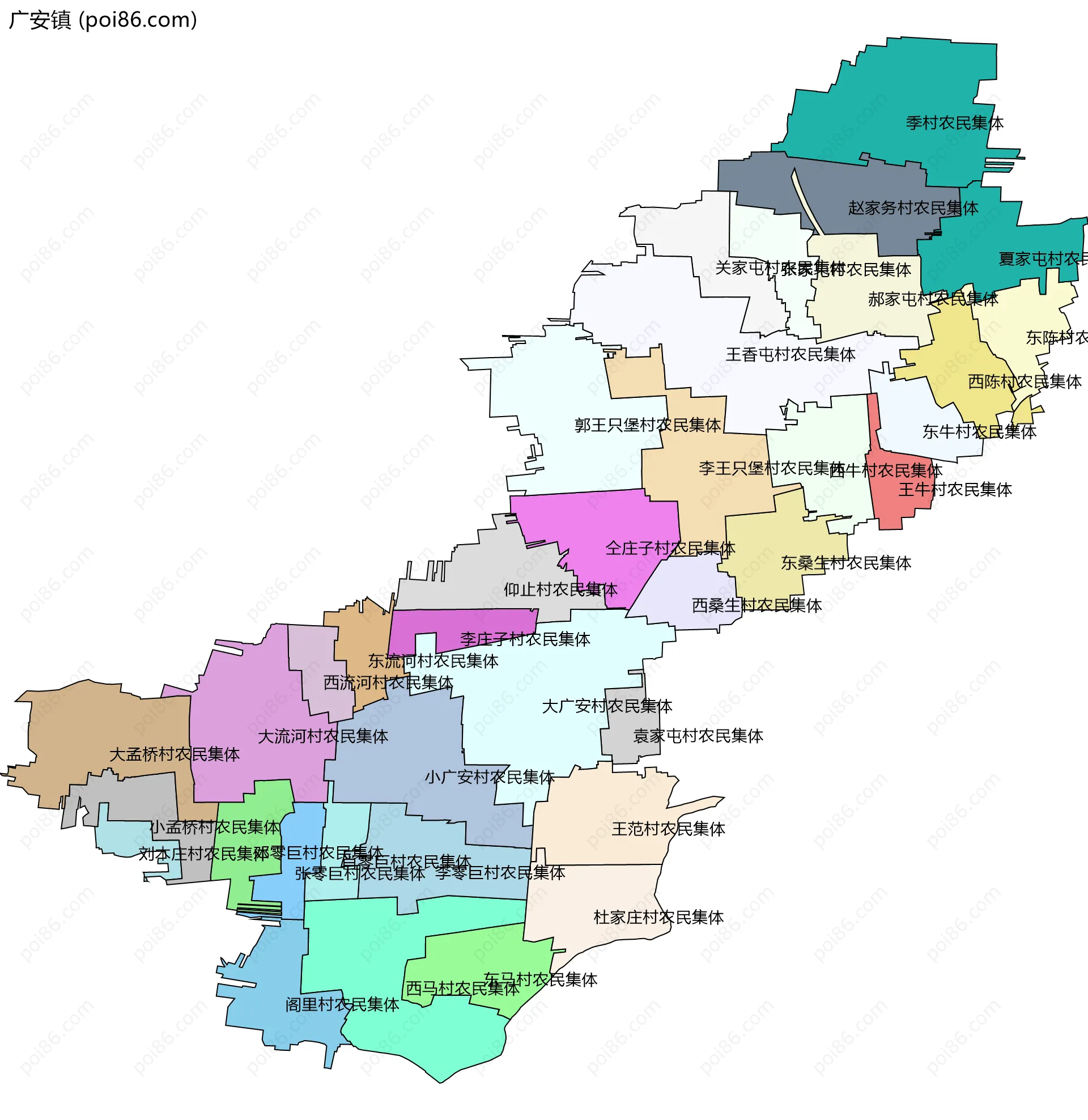广安镇边界地图(五级行政区划)
