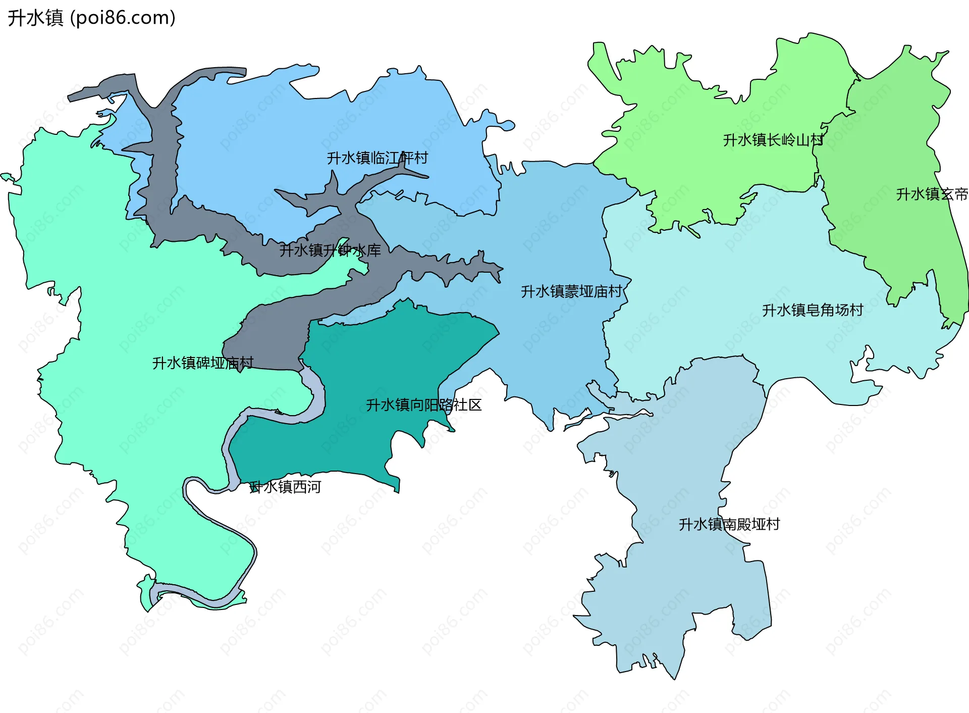 升水镇边界地图(五级行政区划)