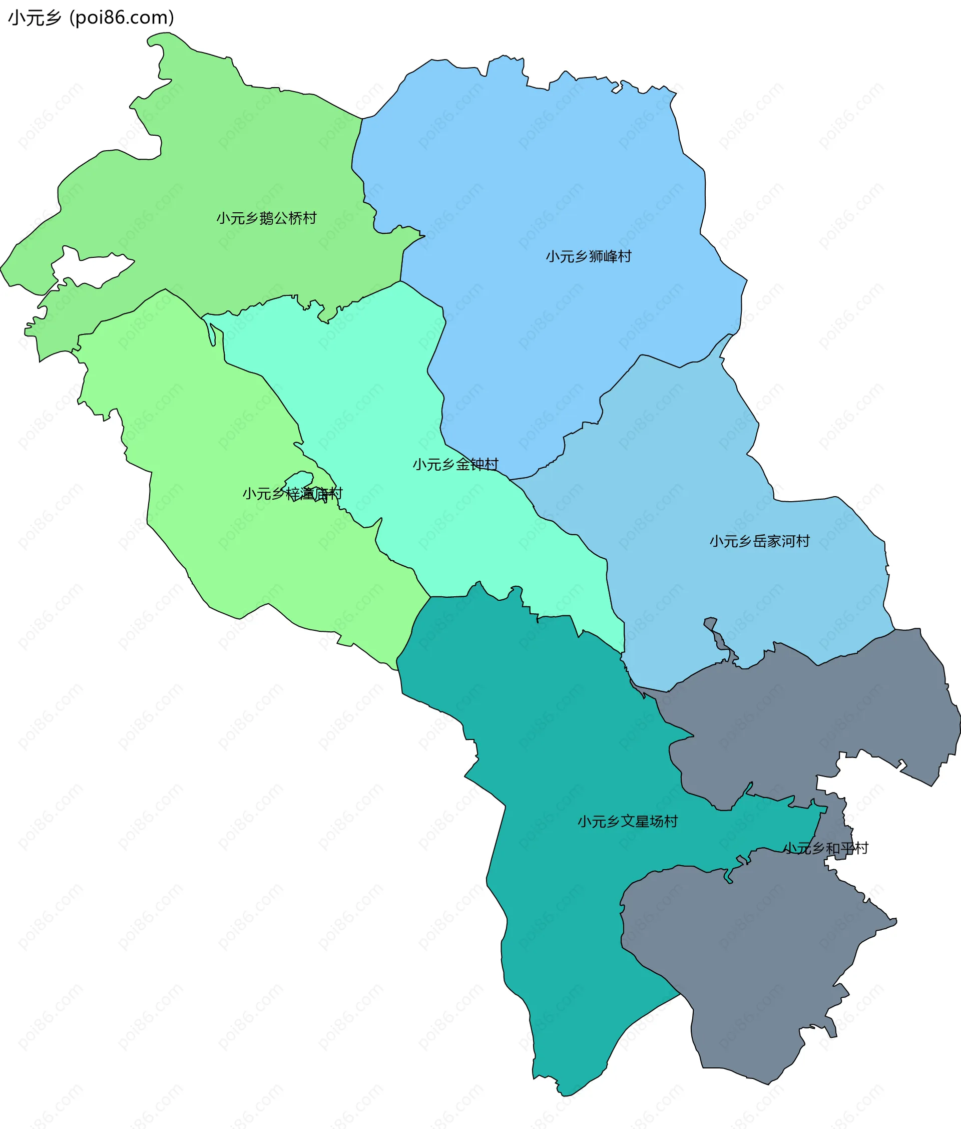 小元乡边界地图(五级行政区划)