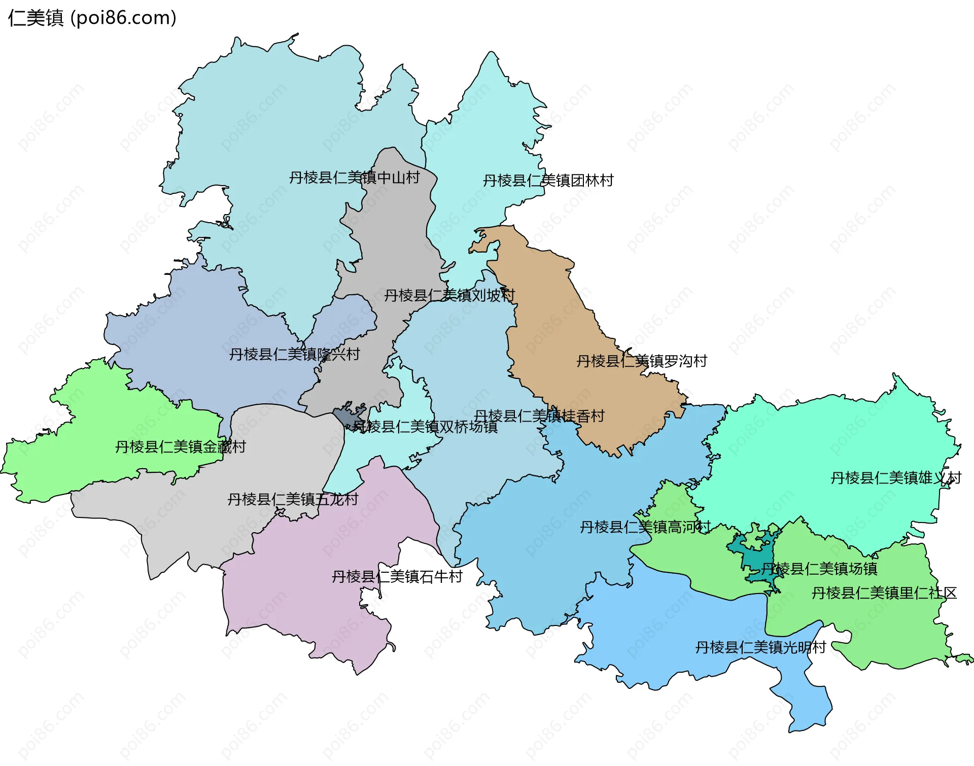 仁美镇边界地图(五级行政区划)