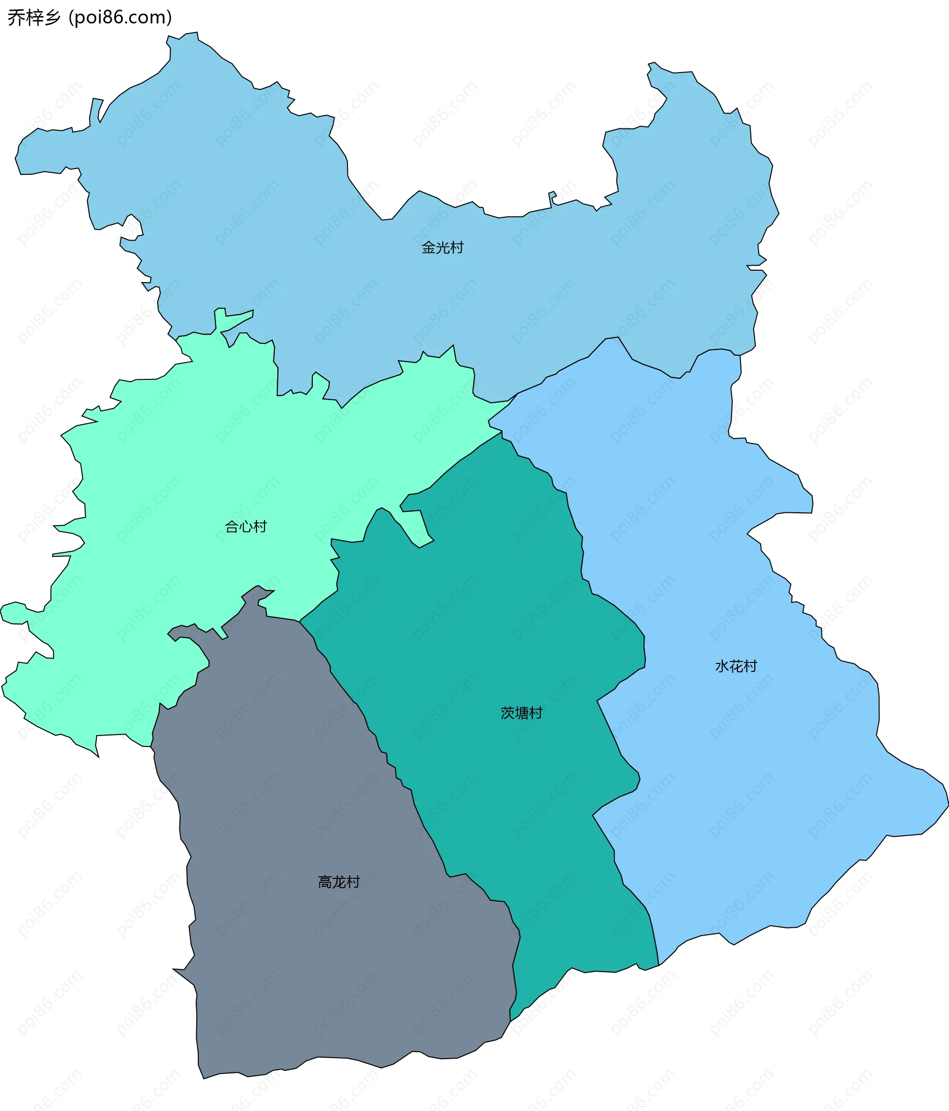 乔梓乡边界地图(五级行政区划)