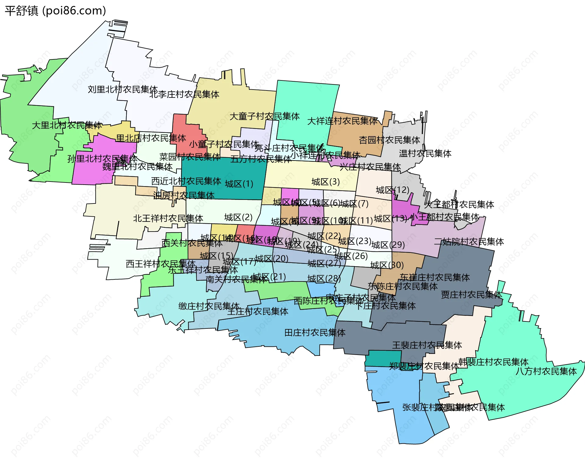 平舒镇边界地图(五级行政区划)