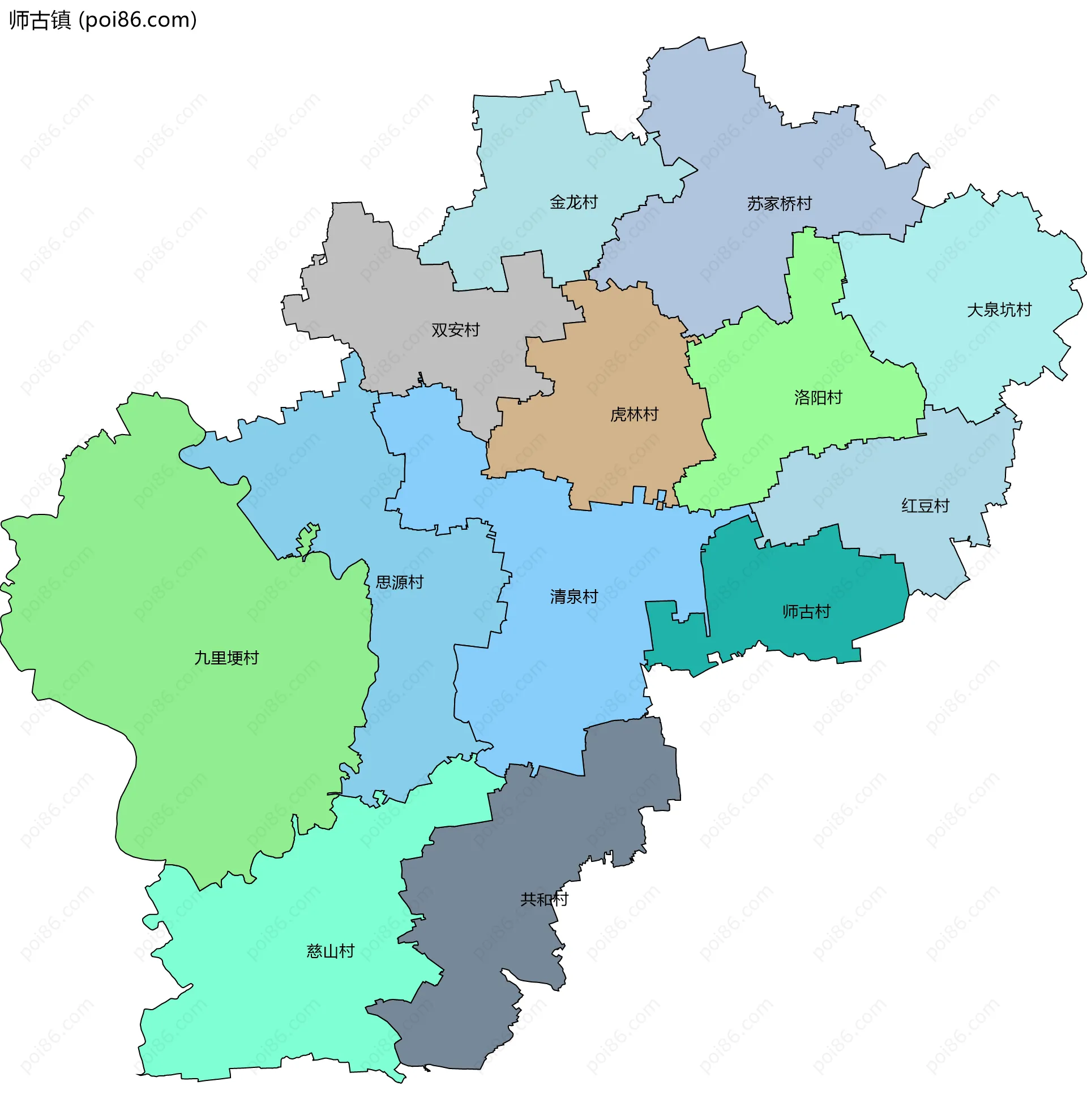 师古镇边界地图(五级行政区划)