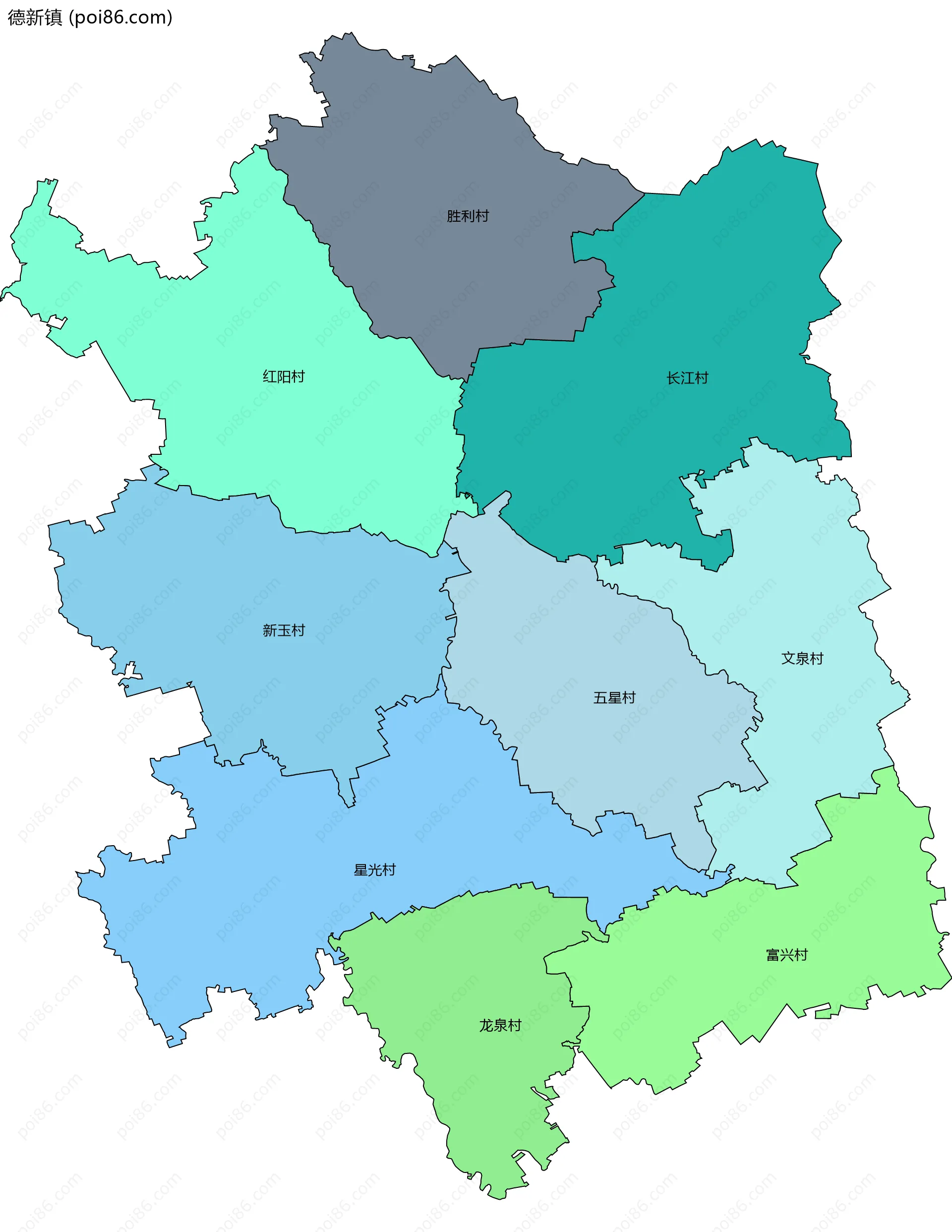 德新镇边界地图(五级行政区划)