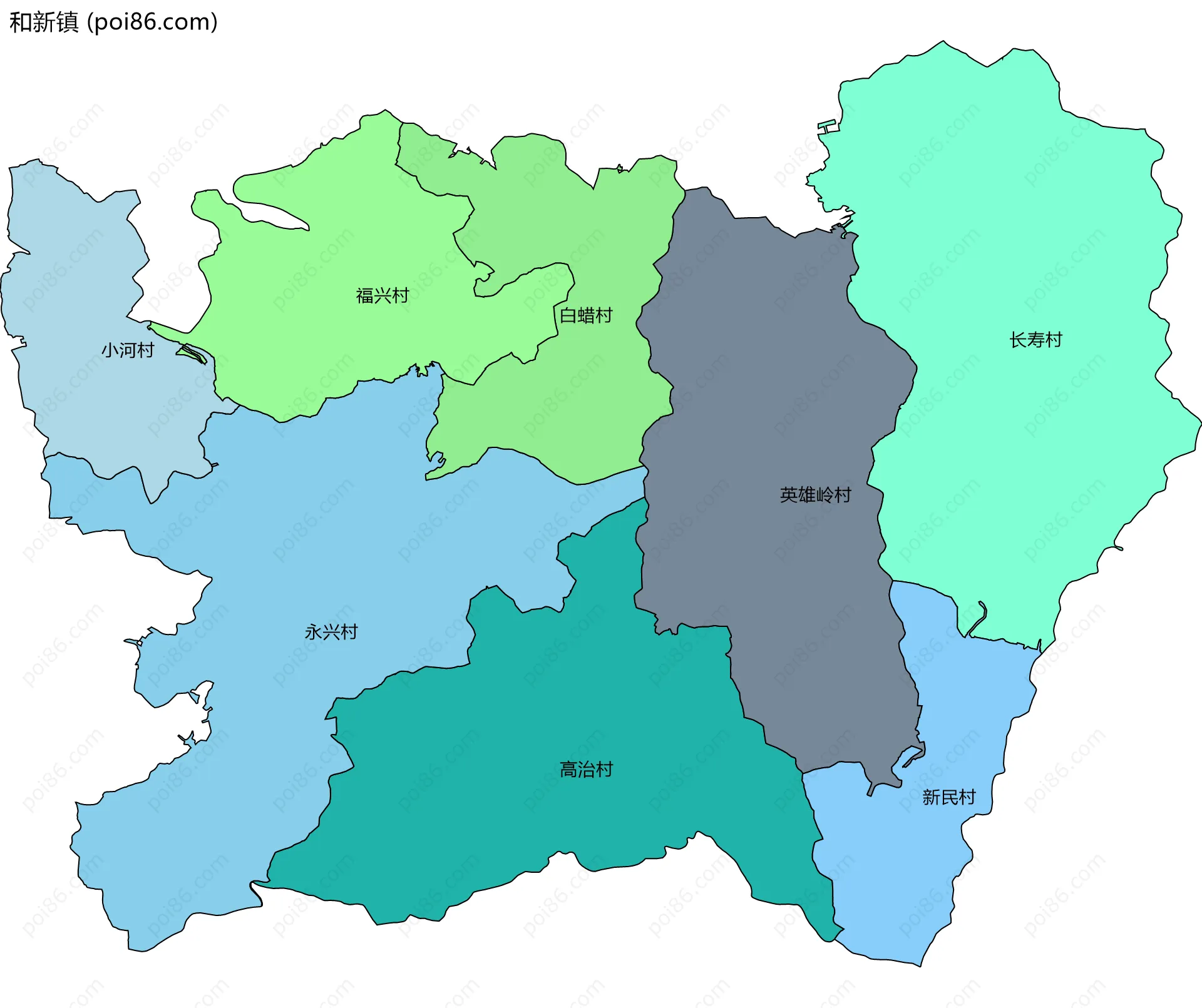 和新镇边界地图(五级行政区划)