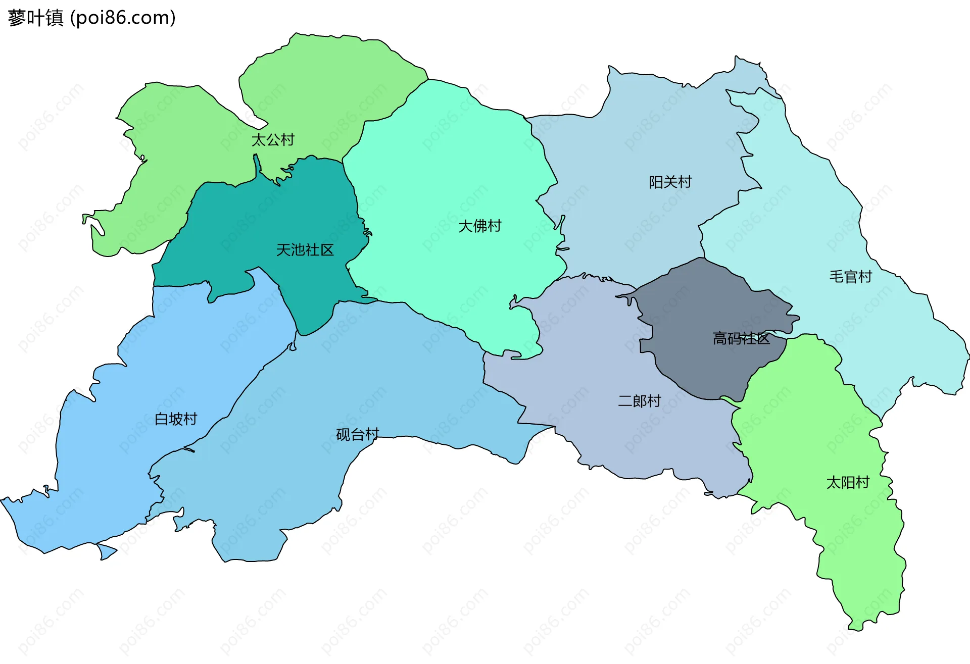 蓼叶镇边界地图(五级行政区划)