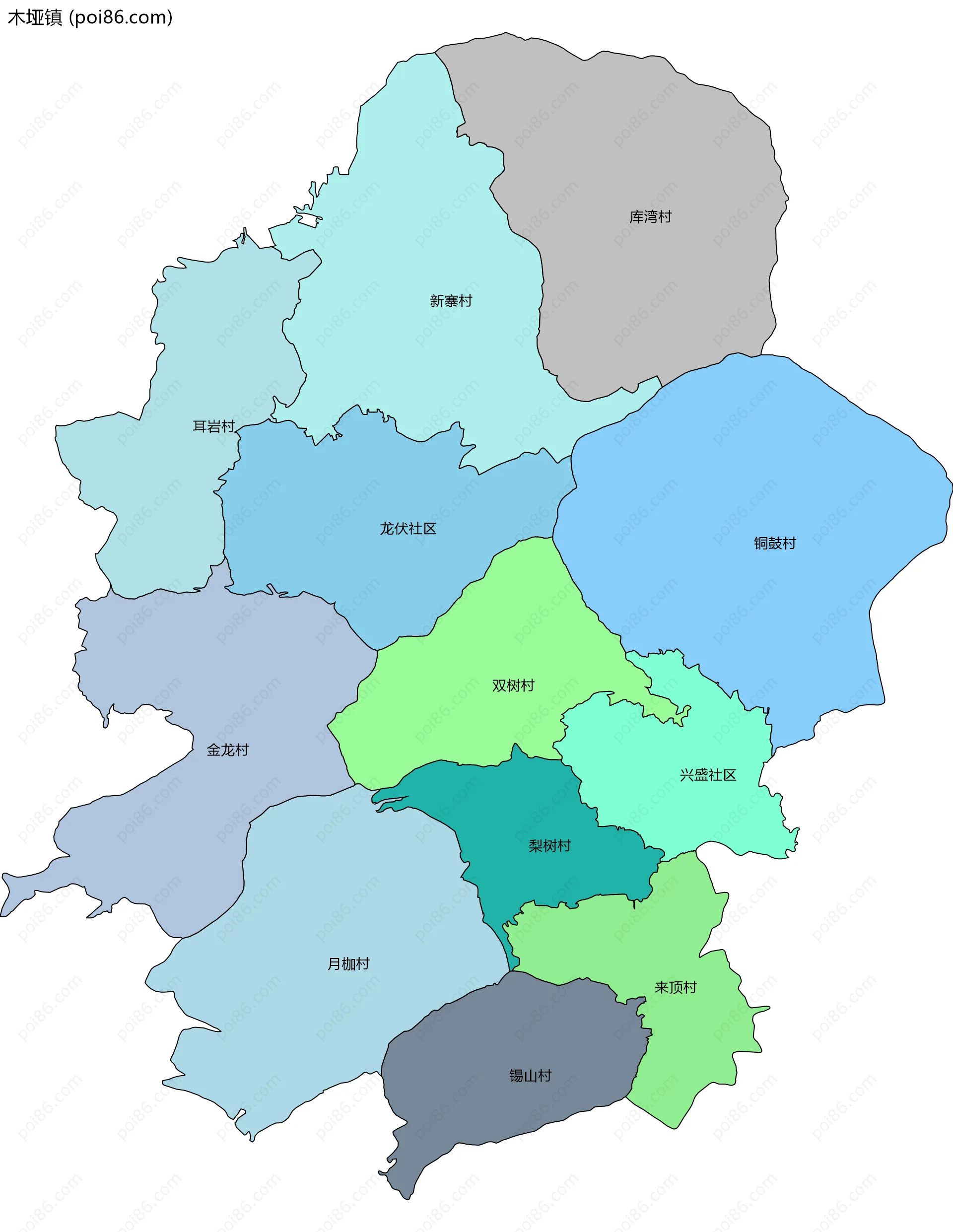 木垭镇边界地图(五级行政区划)