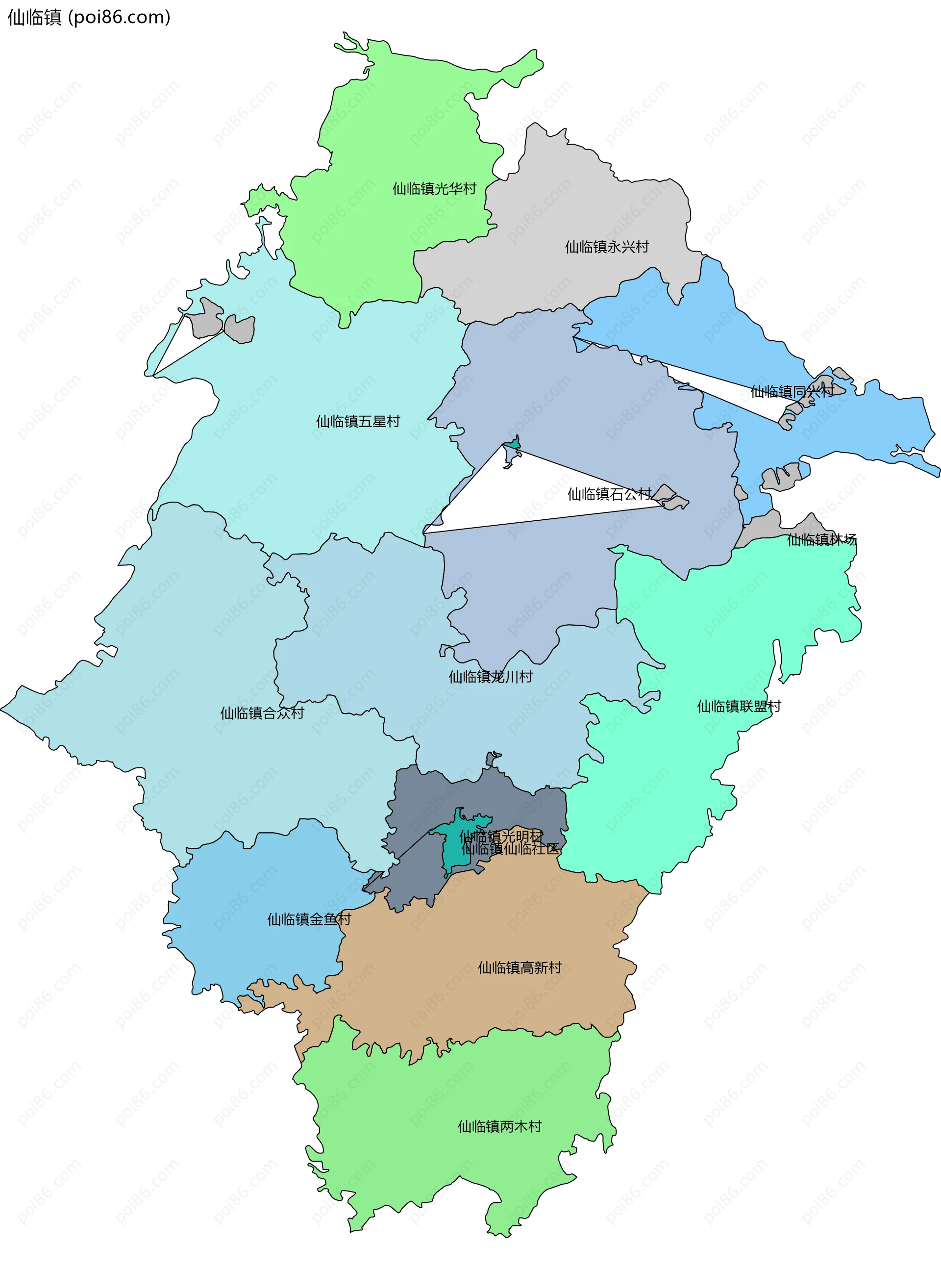 仙临镇边界地图(五级行政区划)