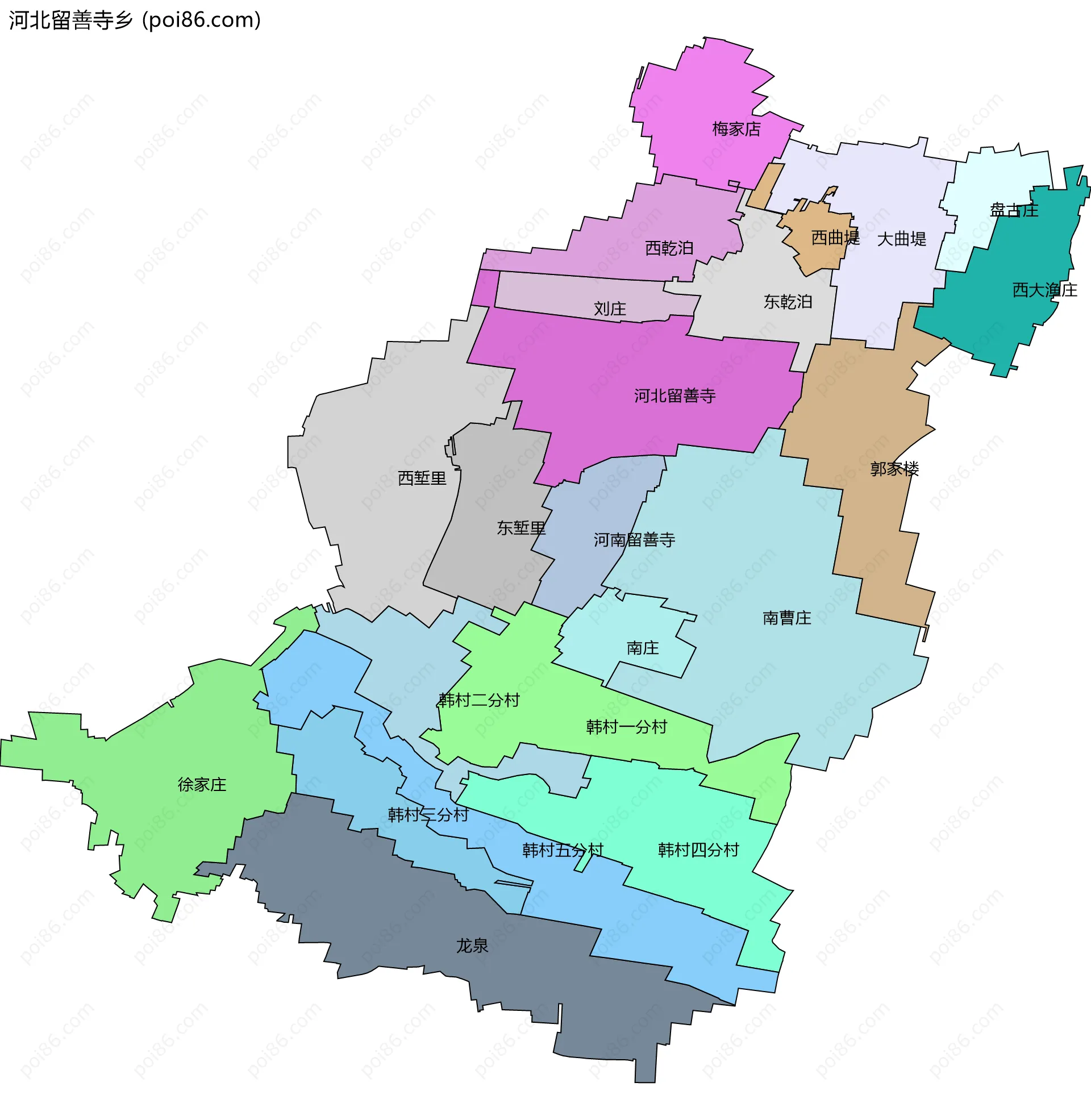 河北留善寺乡边界地图(五级行政区划)