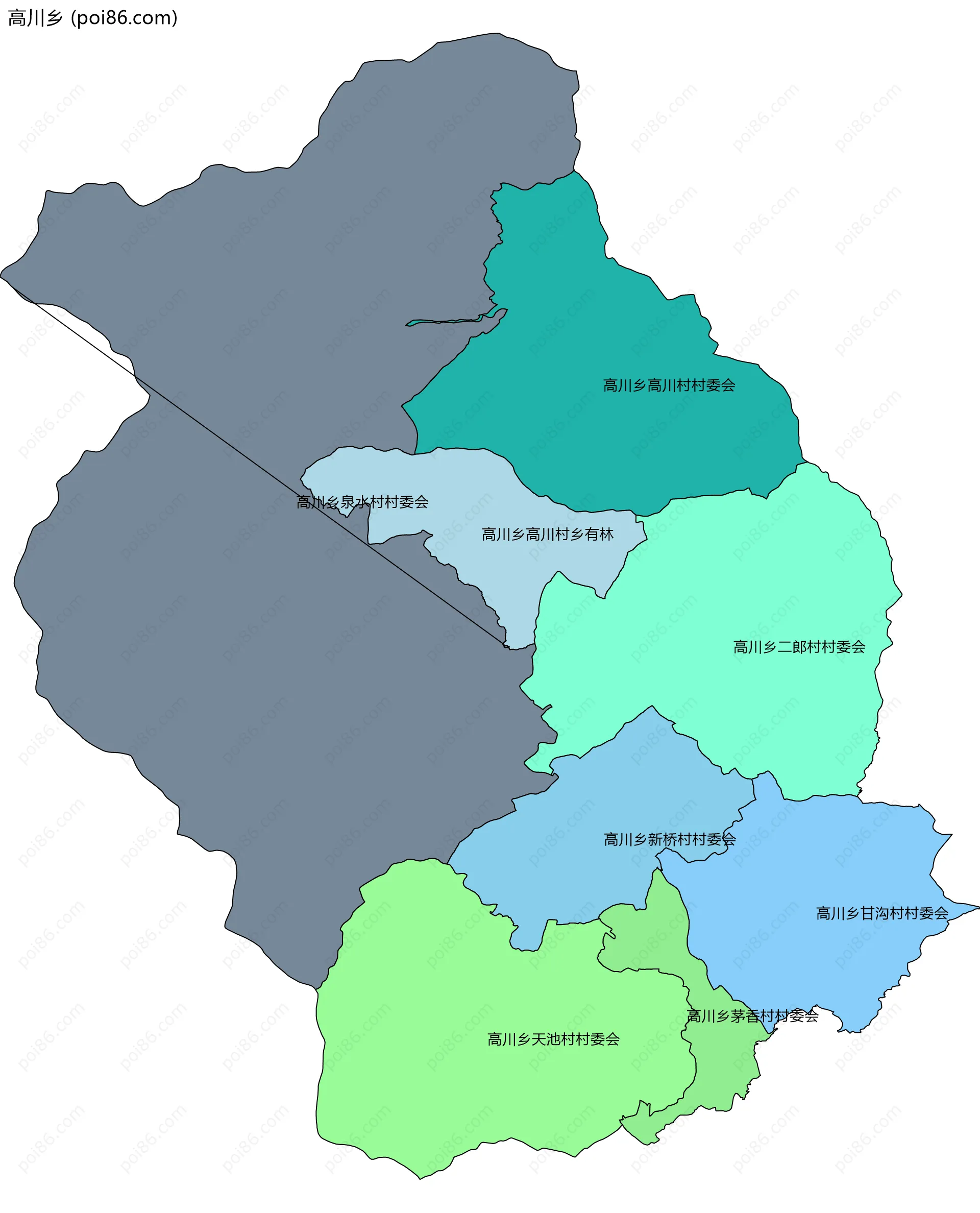 高川乡边界地图(五级行政区划)