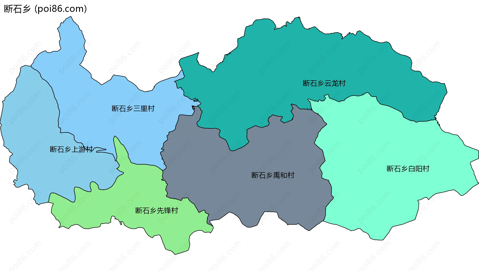 断石乡边界地图(五级行政区划)