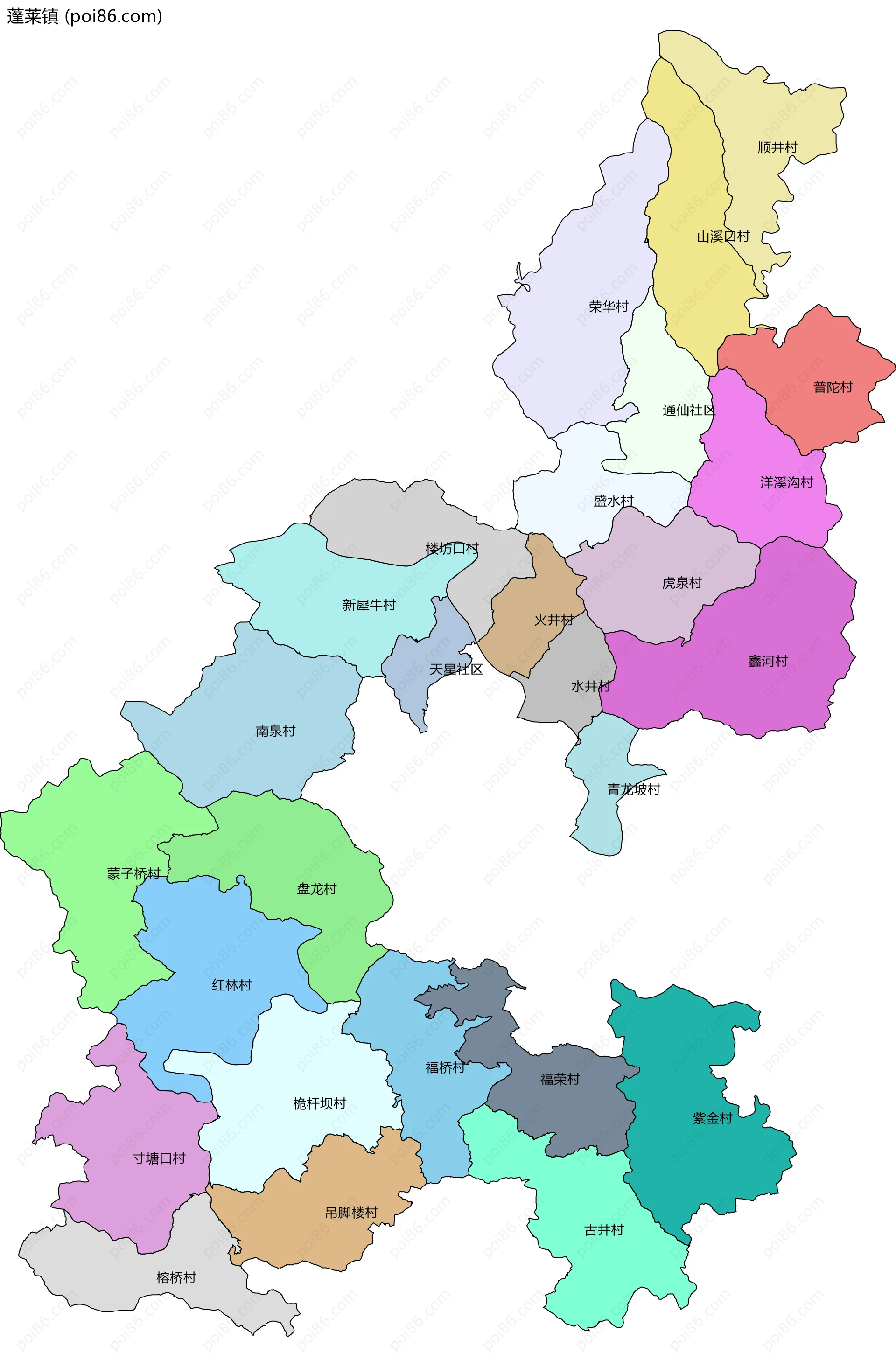 蓬莱镇边界地图(五级行政区划)