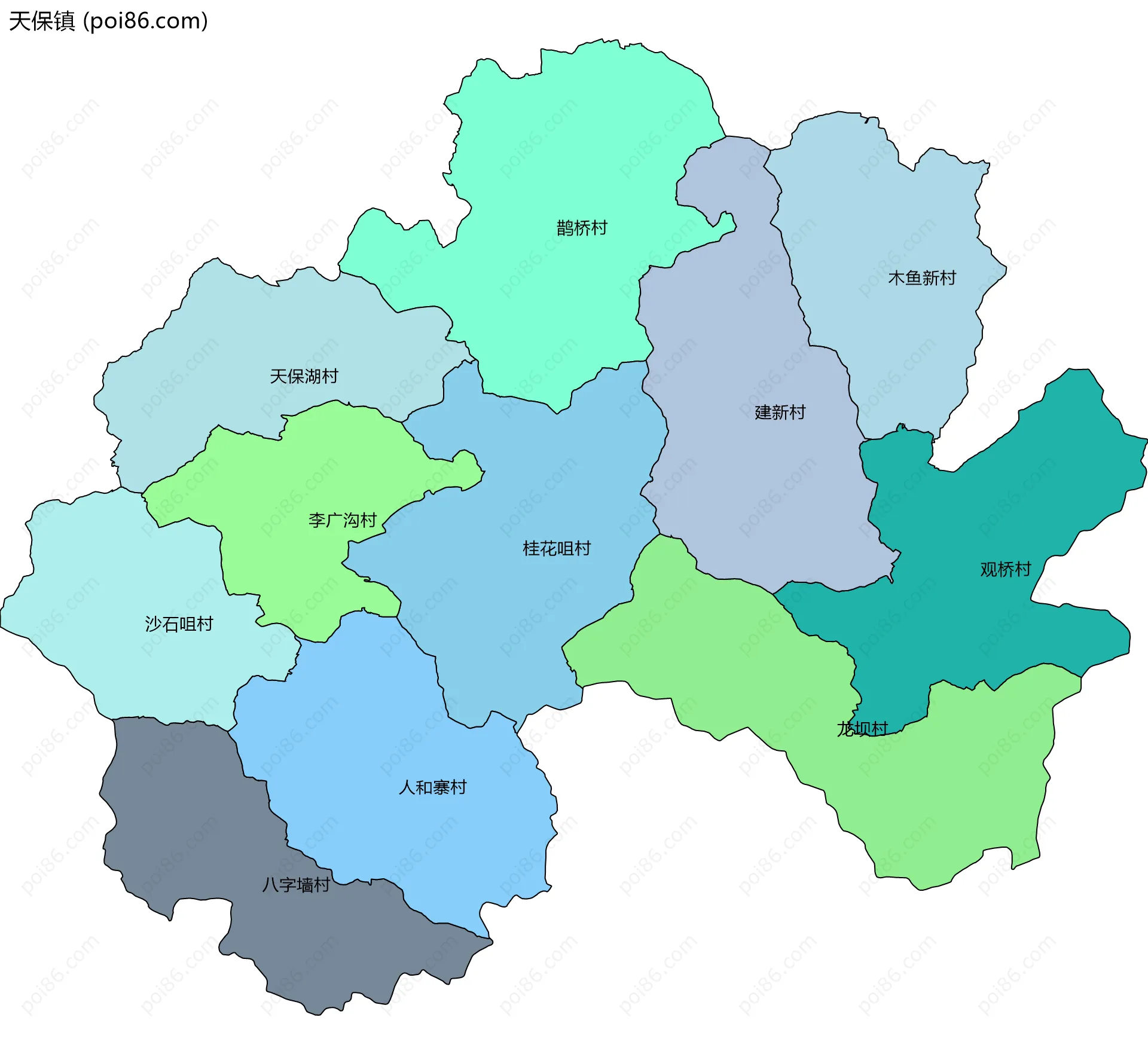 天保镇边界地图(五级行政区划)