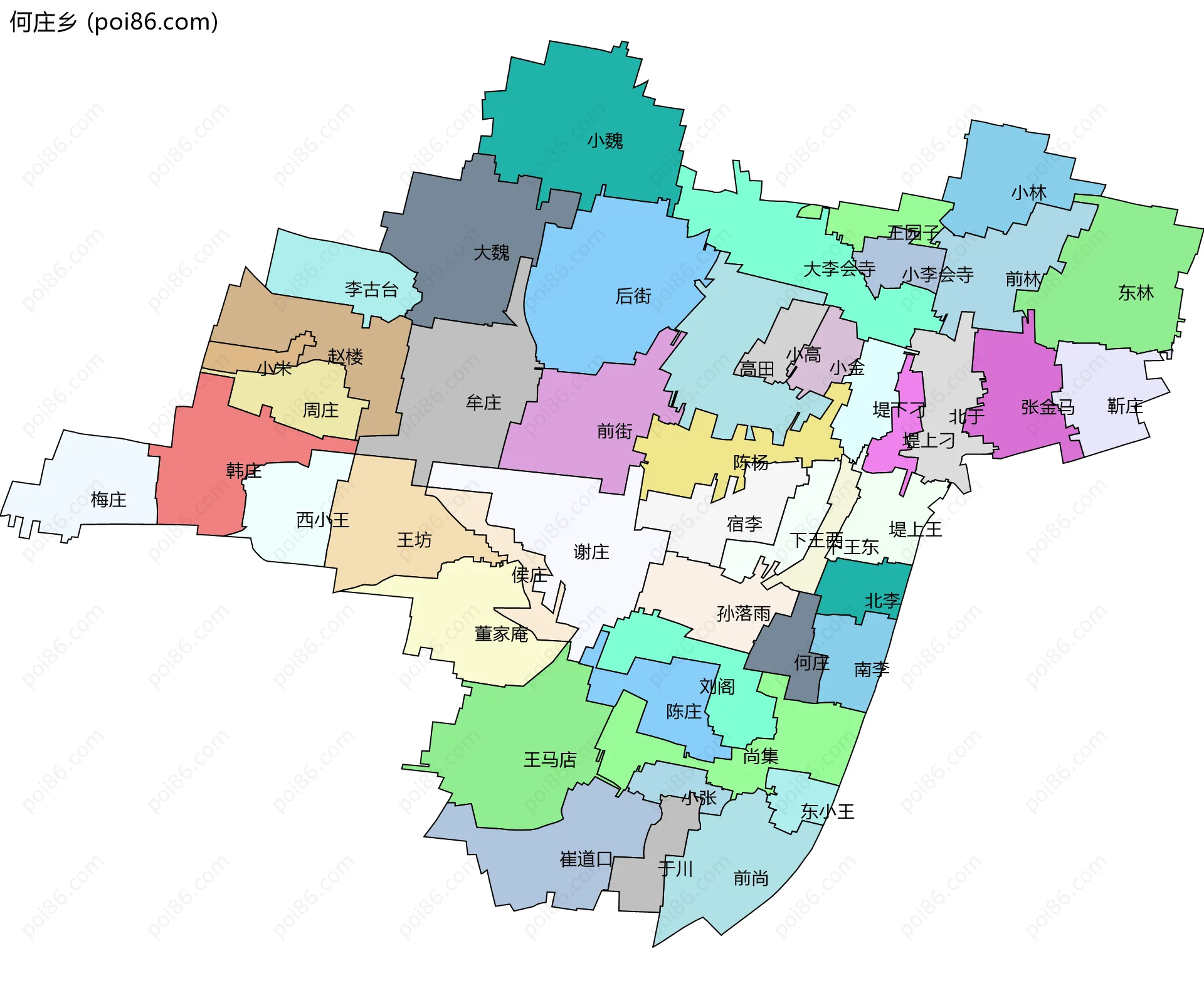 何庄乡边界地图(五级行政区划)
