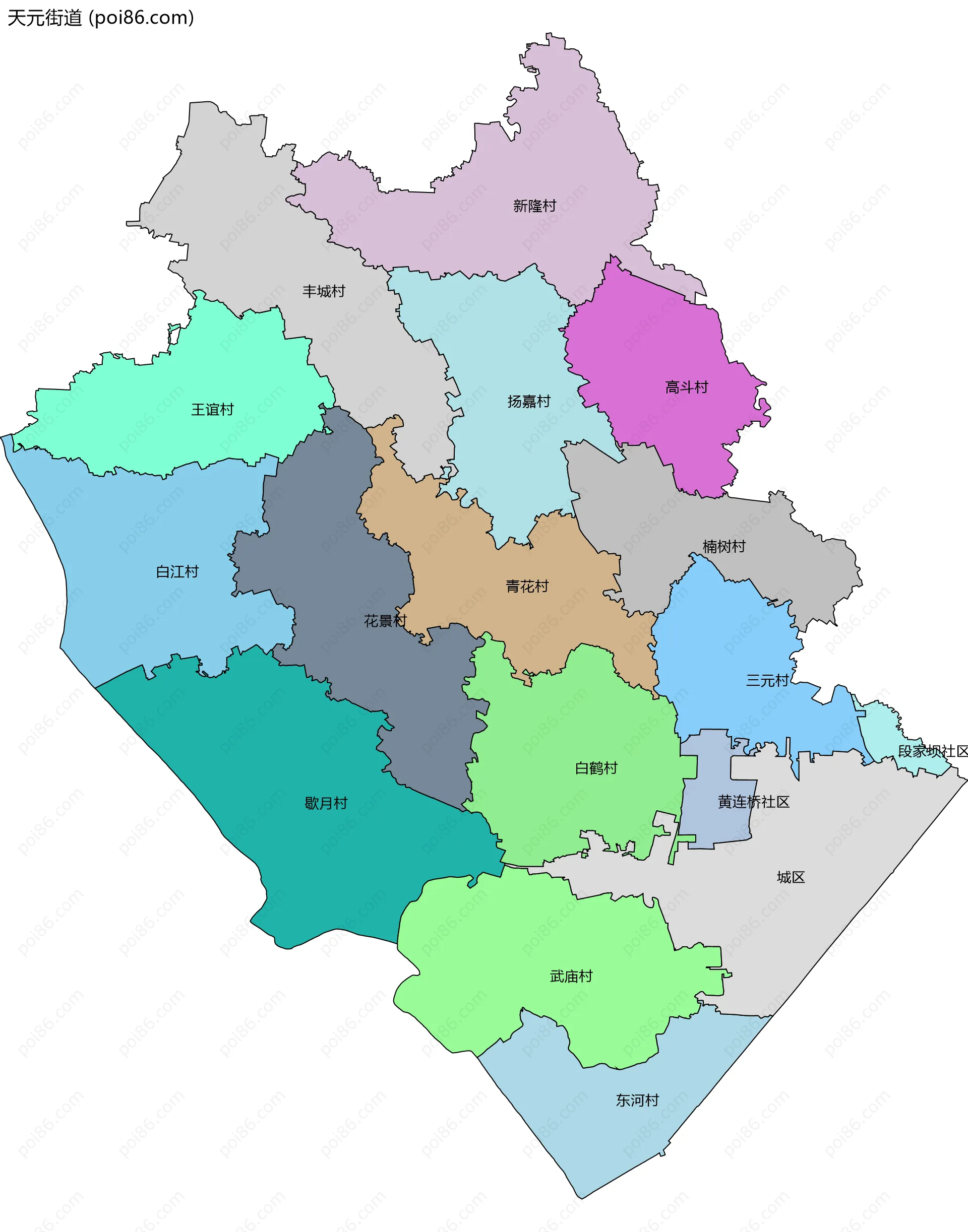 天元街道边界地图(五级行政区划)