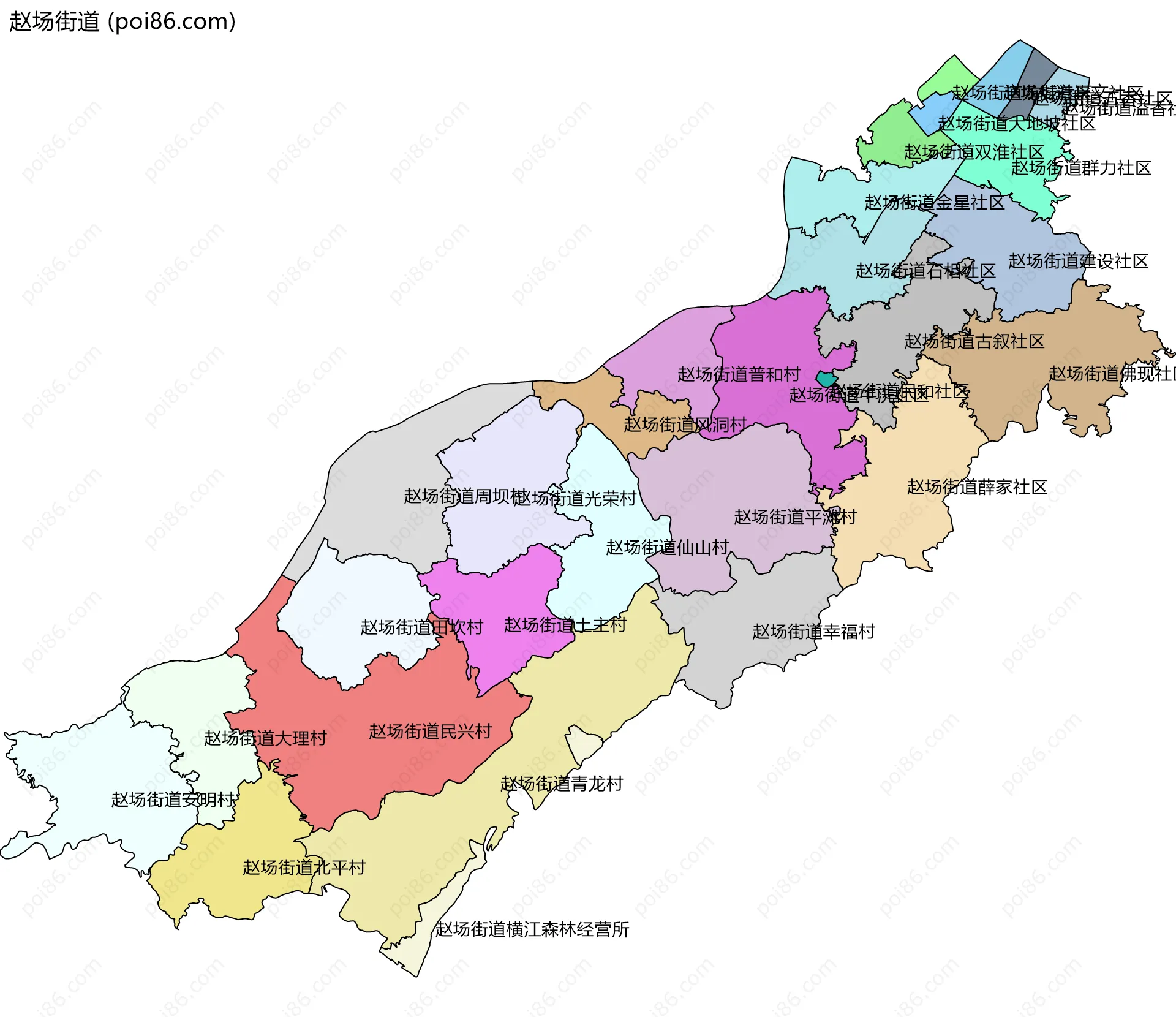 赵场街道边界地图(五级行政区划)