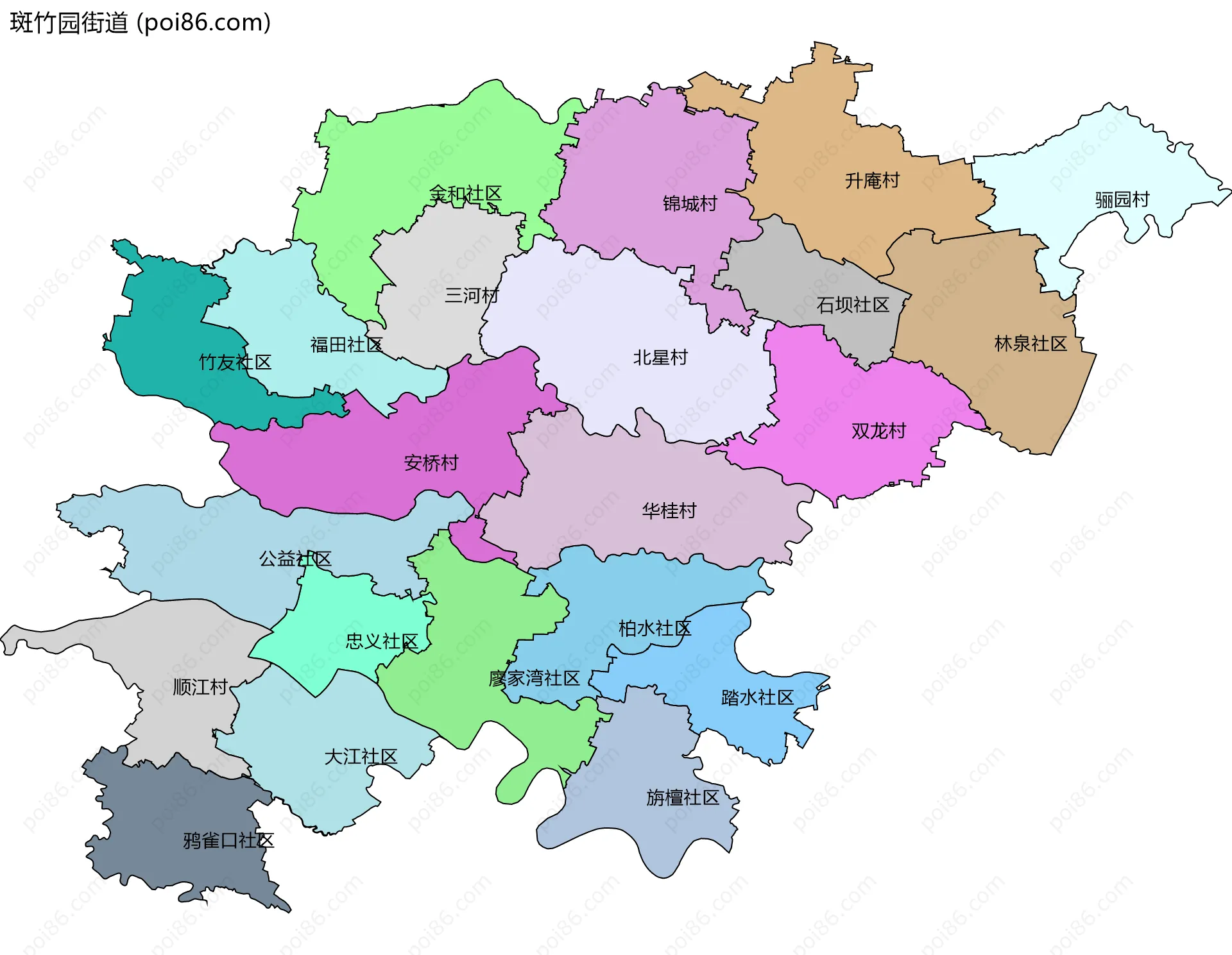 斑竹园街道边界地图(五级行政区划)