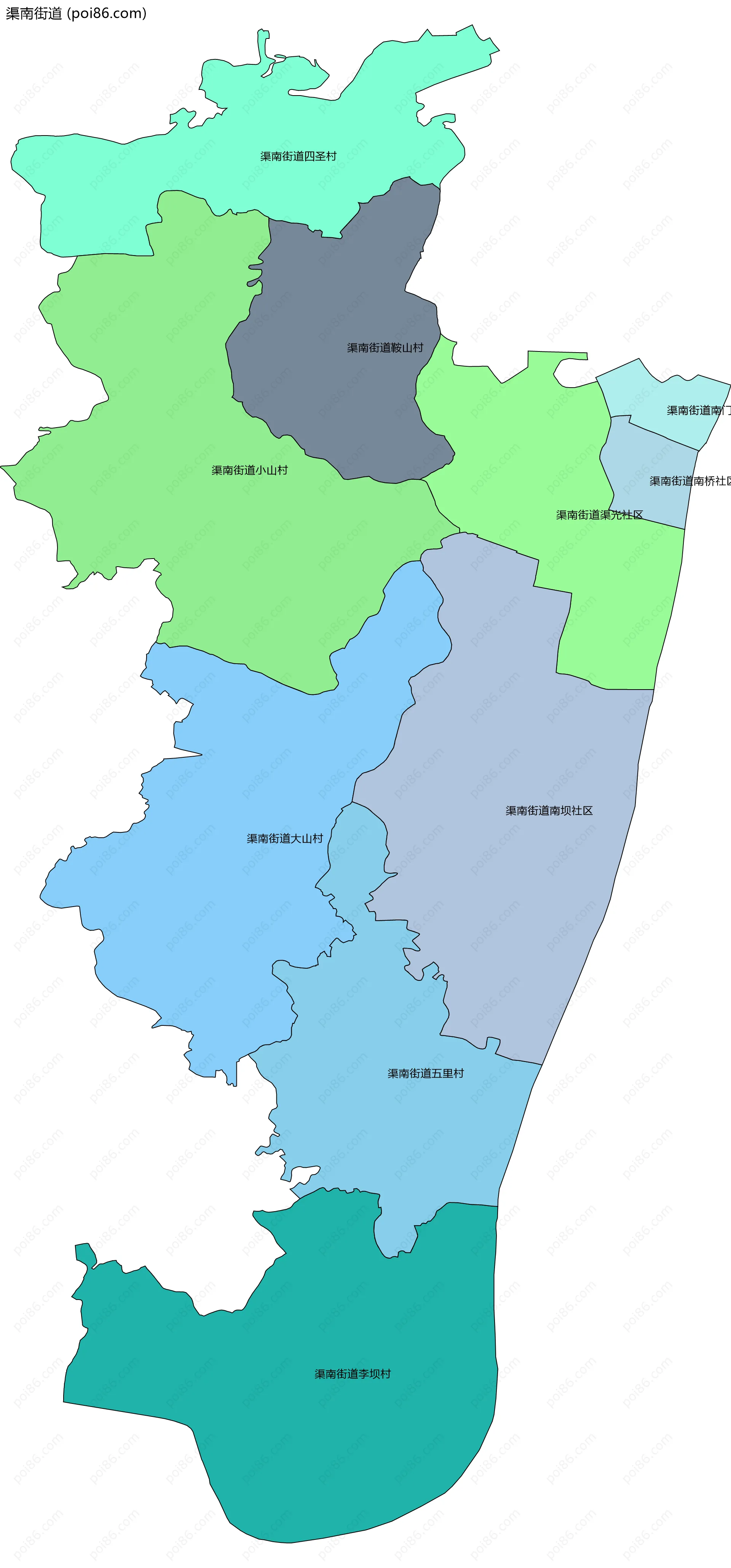 渠南街道边界地图(五级行政区划)