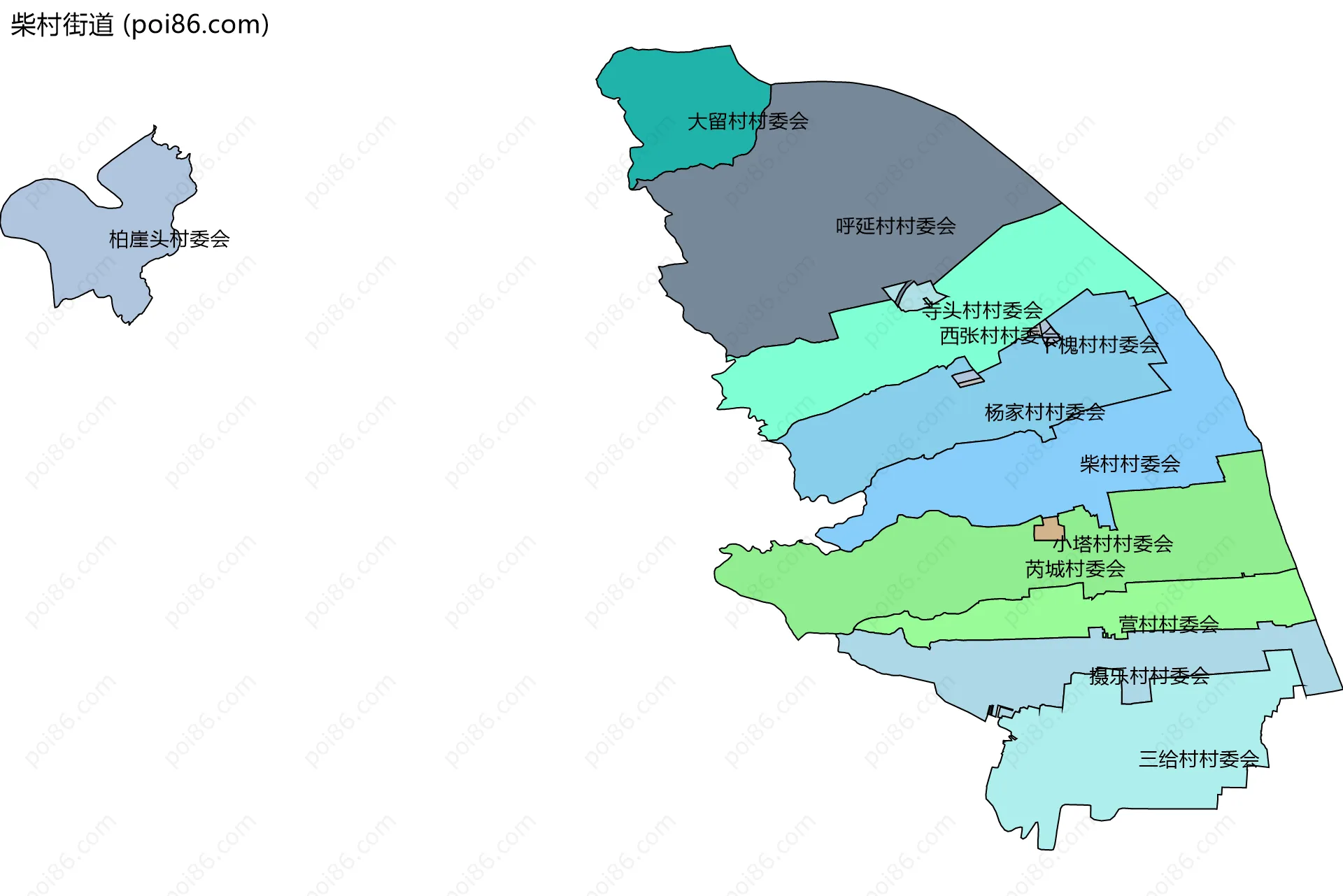 柴村街道边界地图(五级行政区划)