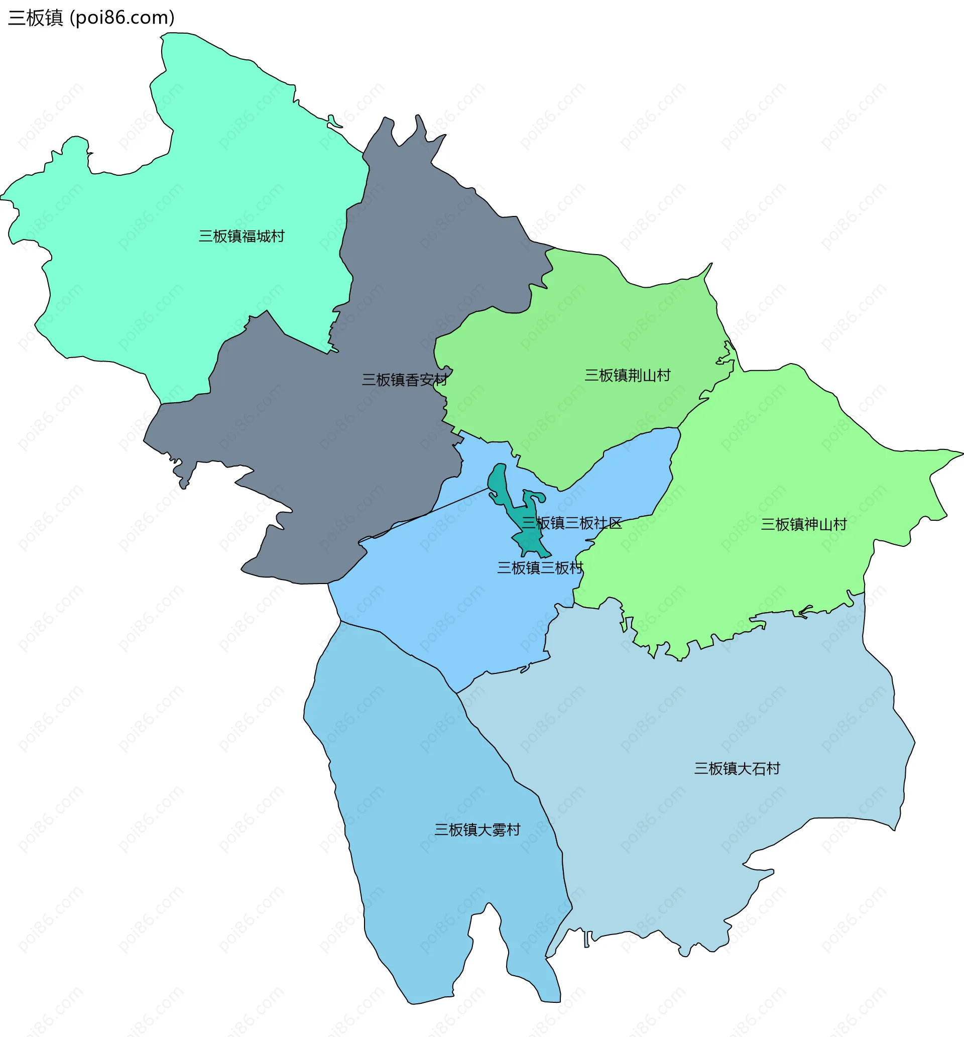 三板镇边界地图(五级行政区划)