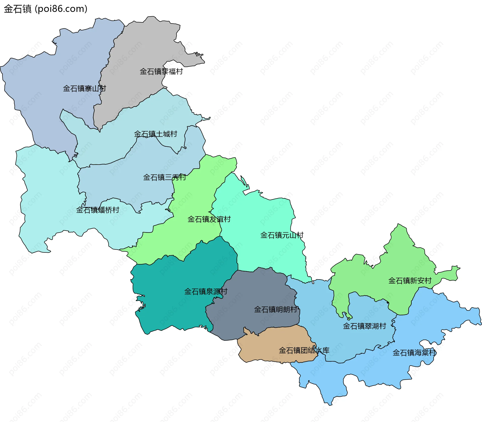 金石镇边界地图(五级行政区划)